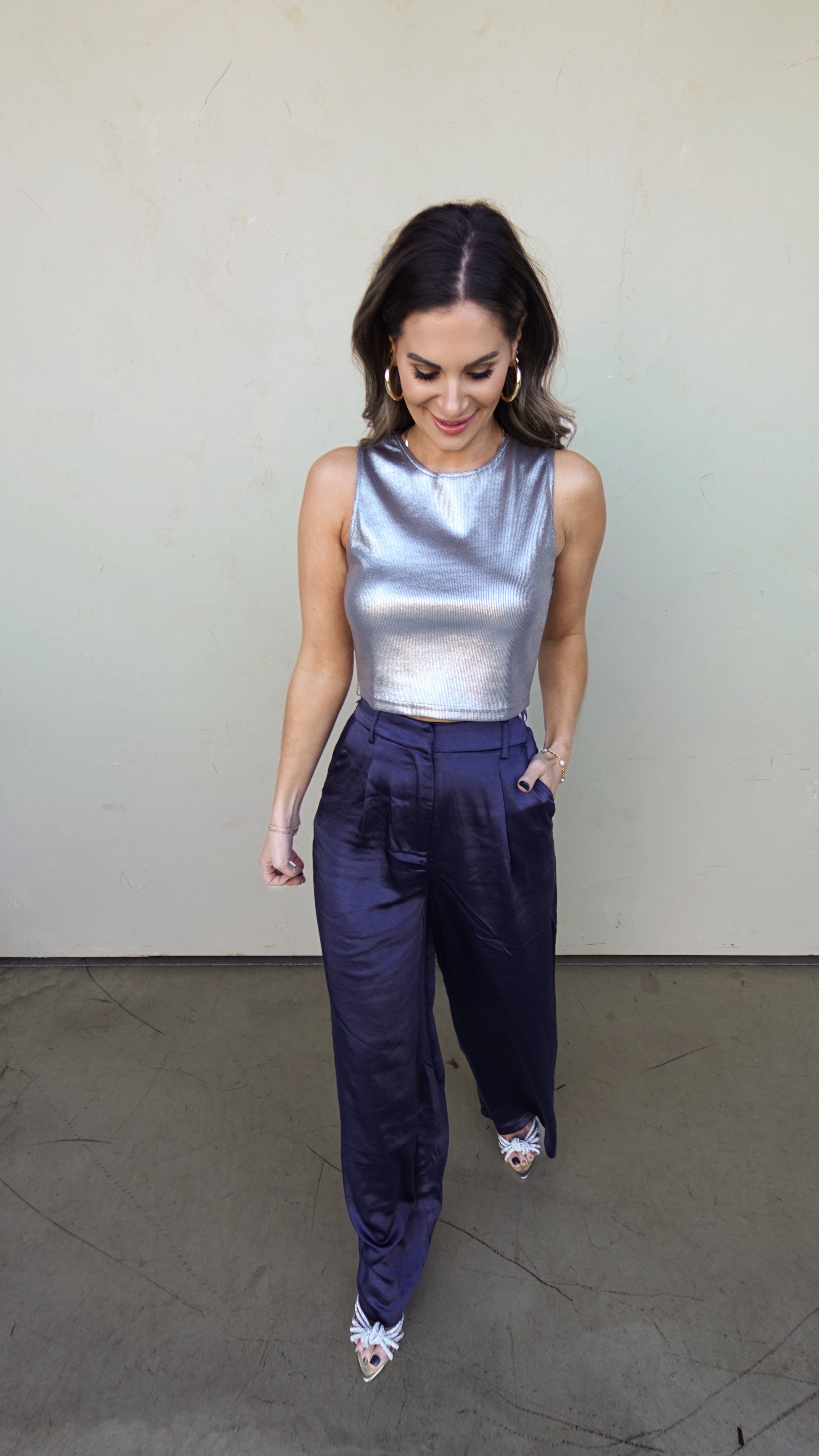 Silver Metallic Ribbed Tank | Elegant Women's Fashion by coolavocek