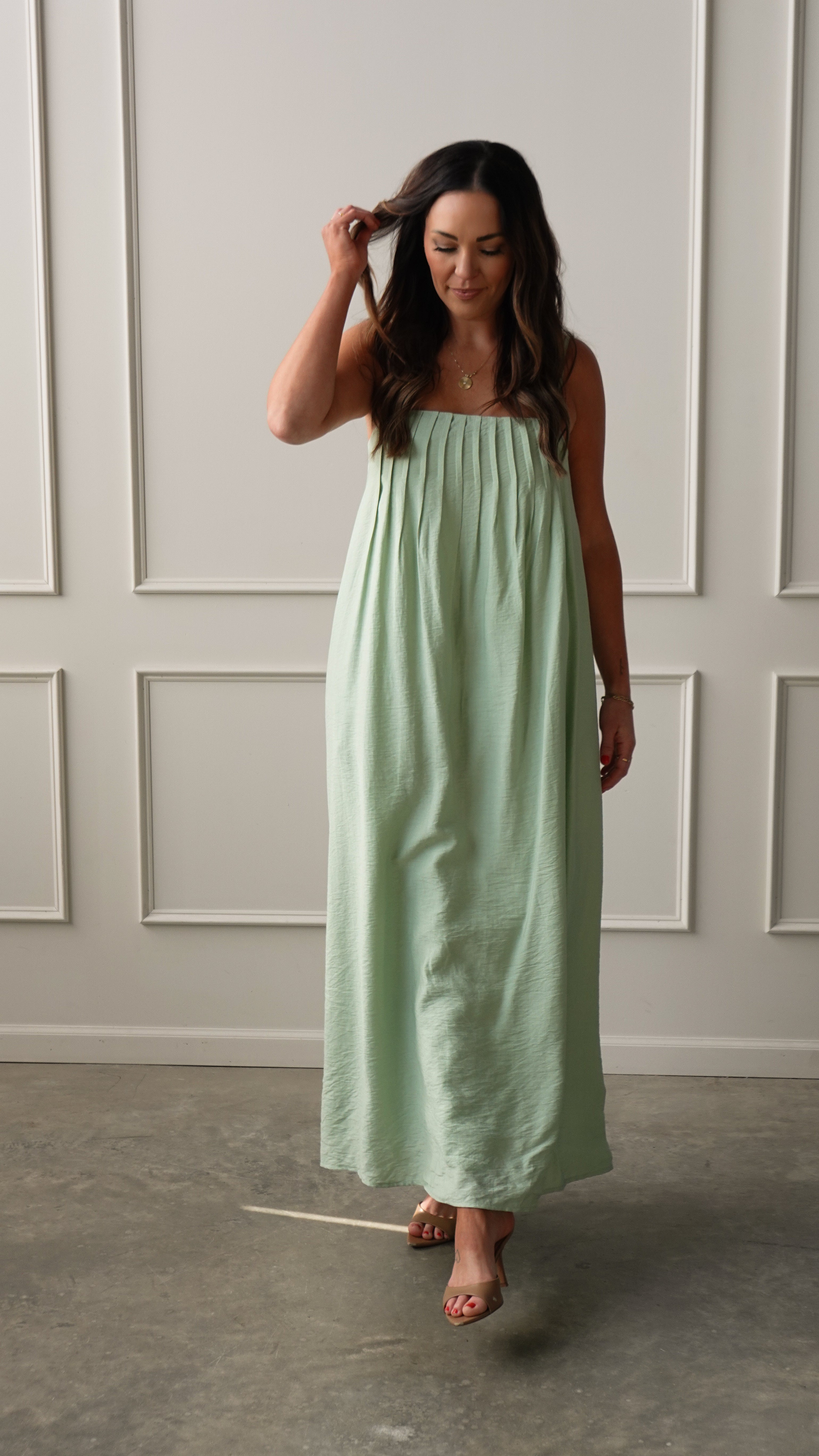 Mint Pleated Maxi Dress | Elegant Women's Fashion by coolavocek