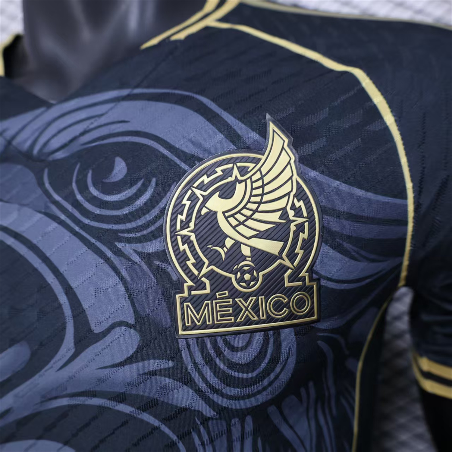 AlphaJersey-Mexico 25-26 Grey Eagle Sketch Black Gold Special Jersey - Player Version
