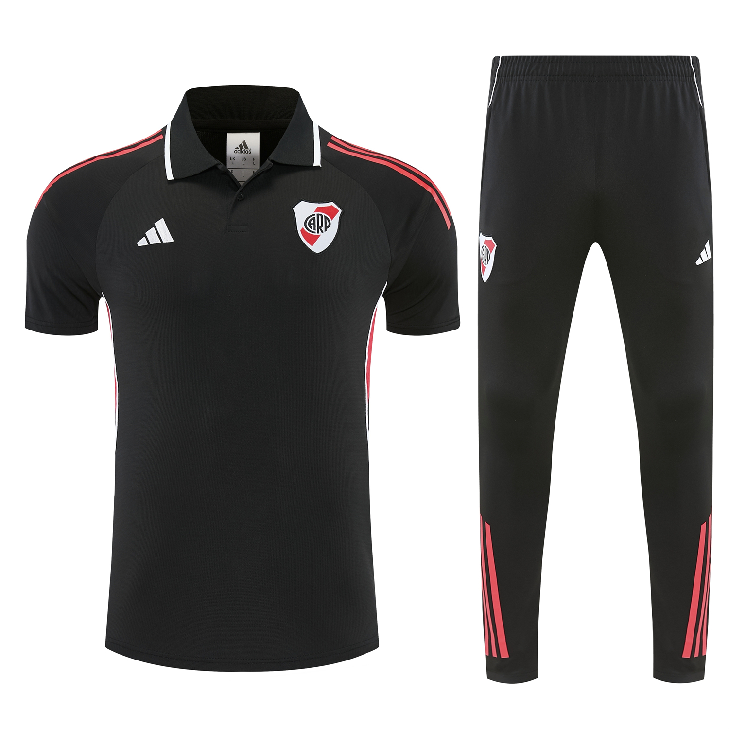 AlphaJersey-River Plate 25-26 POLO Short-Sleeve Training Set - Black Top and Black Pants