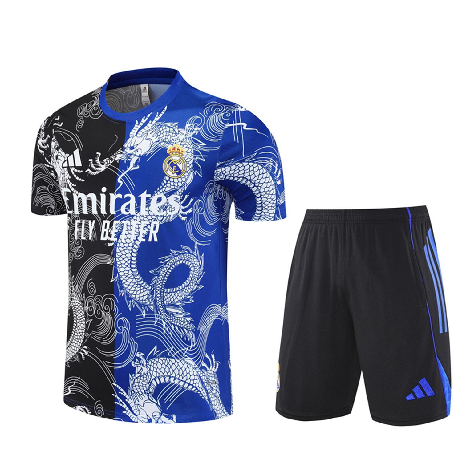 AlphaJersey-Real Madrid 25-26 Short-Sleeve Training Set - Blue Black Dragon Top & Black Shorts