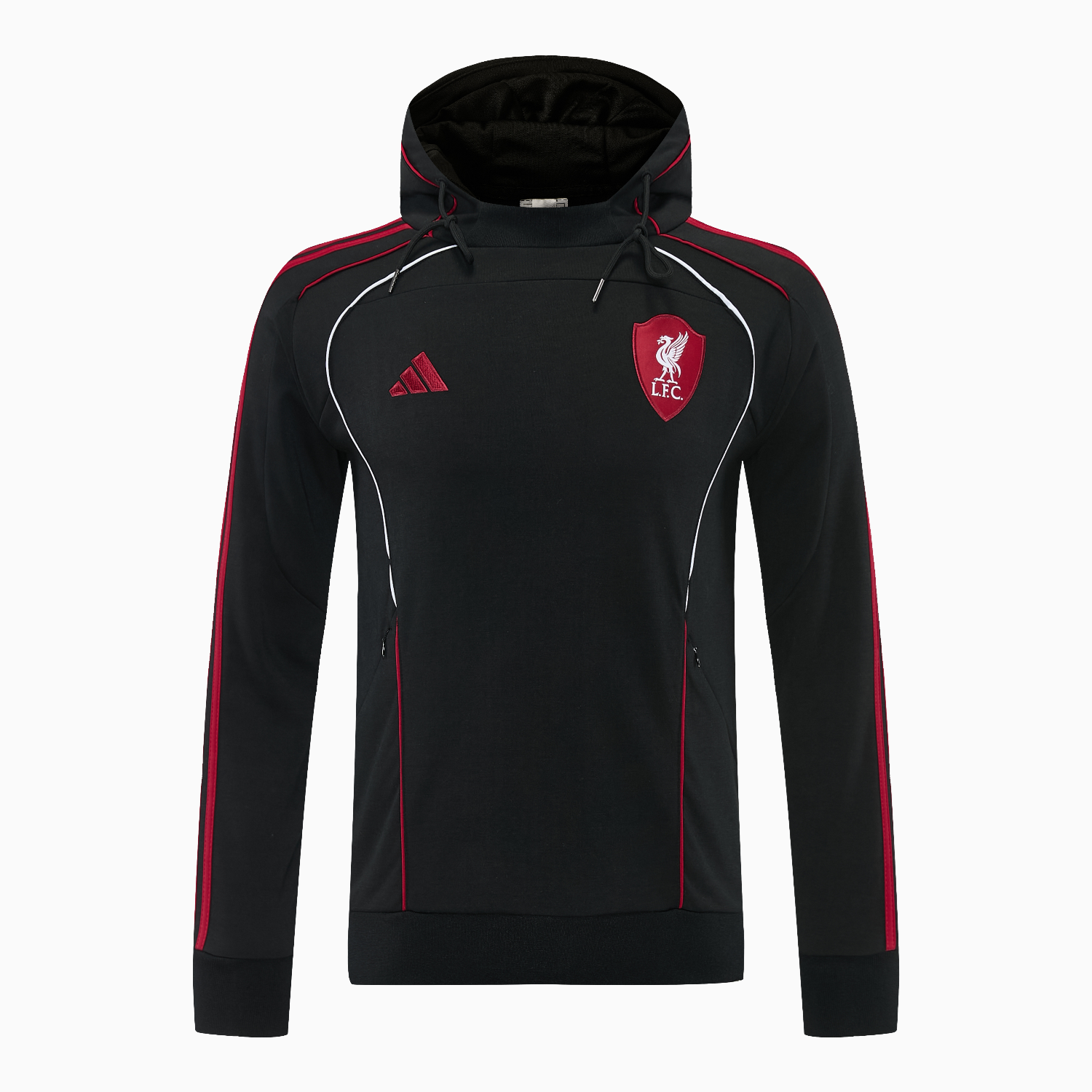 AlphaJersey-Liver.pool 25-26 Hooded Windbreaker Training Set - Black Top & Black Pants