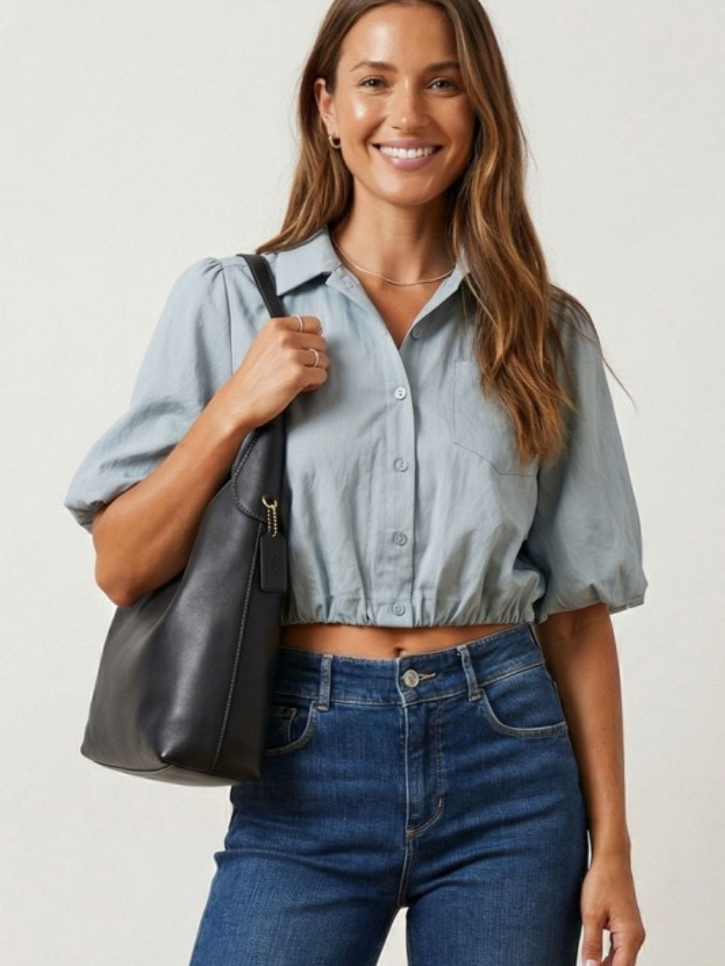 Bubble Cropped Button Down | Elegant Women's Fashion by coolavocek