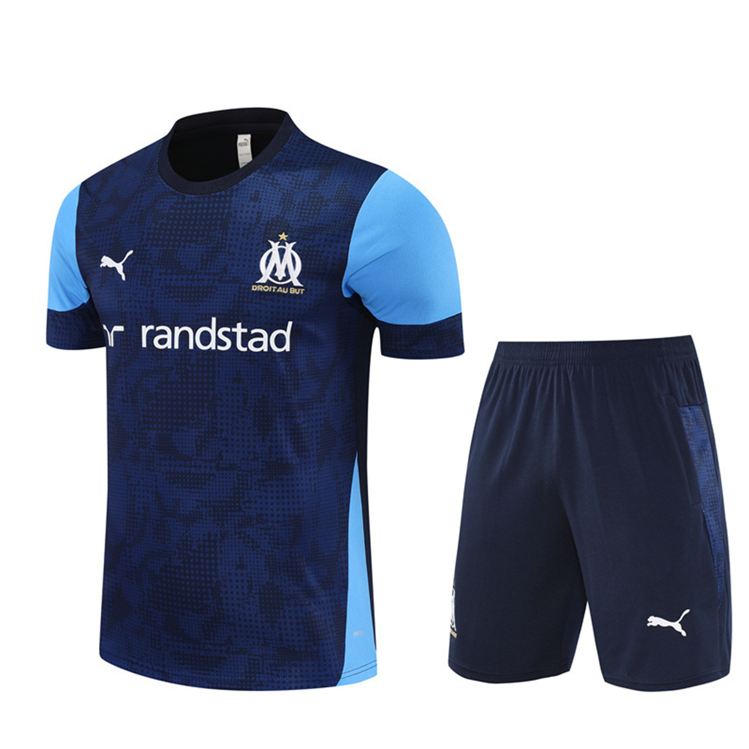 AlphaJersey-Marseille 25-26 Short-Sleeve Training Set - Royal Blue Top & Royal Blue Shorts