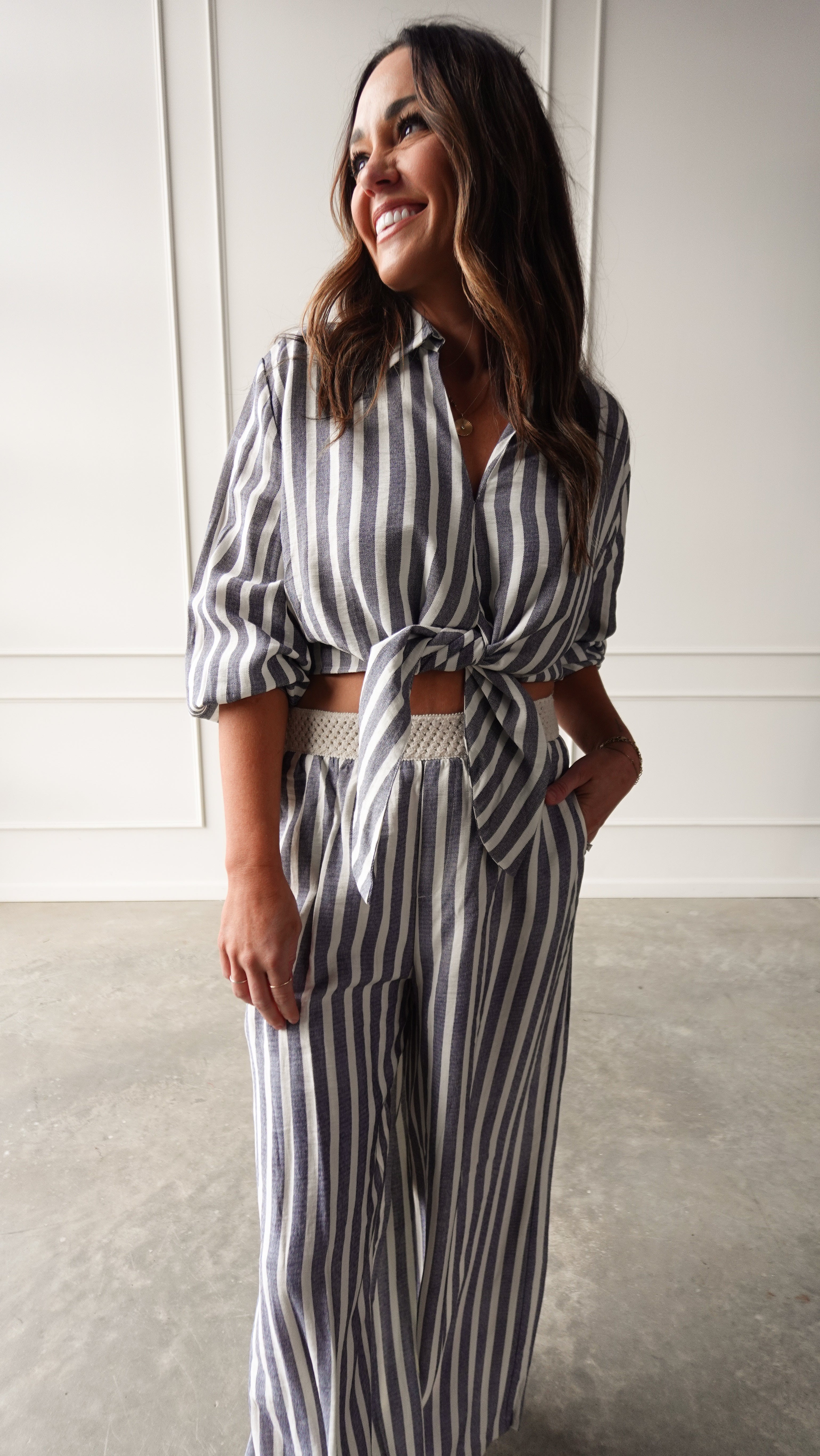 Chambray Striped Tie-Front Top | Elegant Women's Fashion by coolavocek
