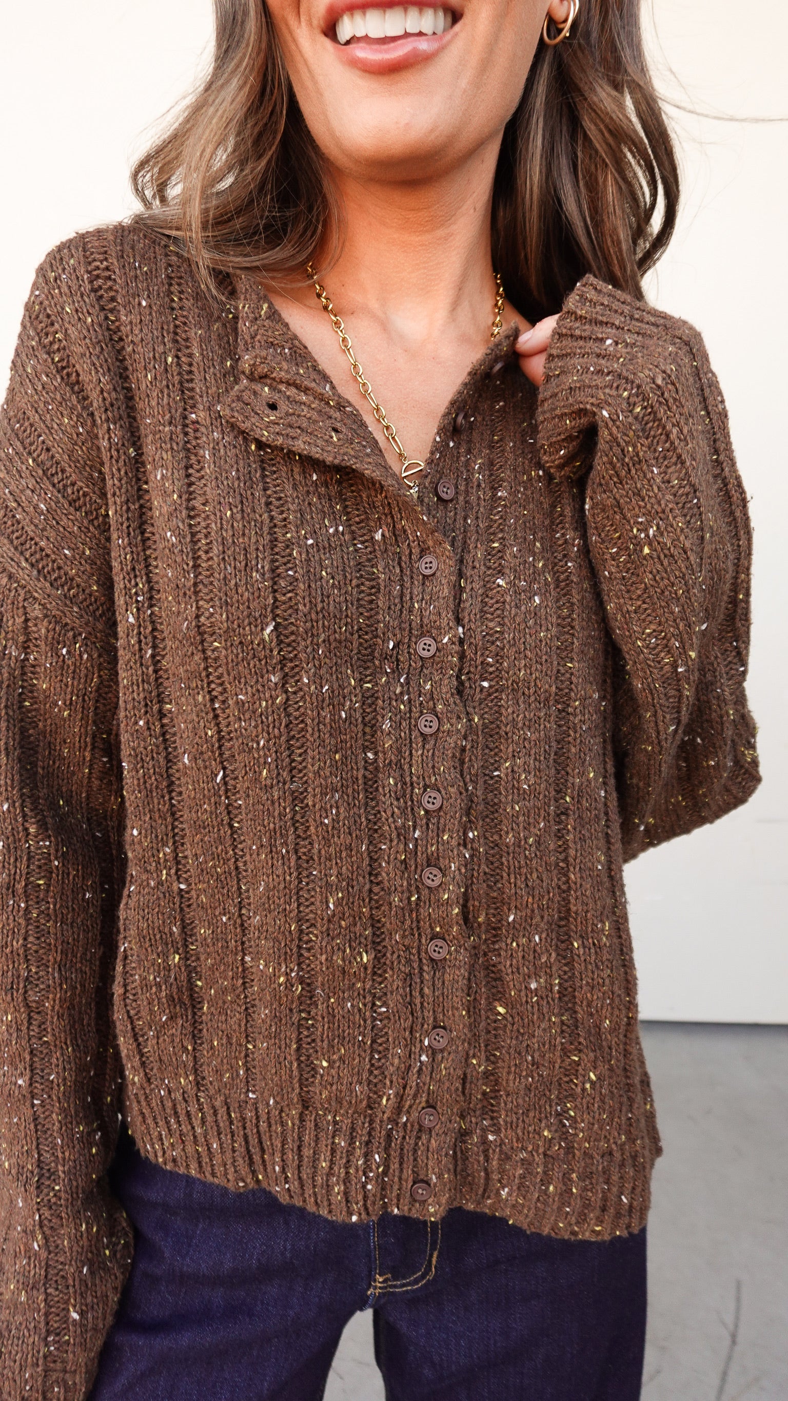 Brown Ribbed Knit Cardigan | Elegant Women's Fashion by coolavocek