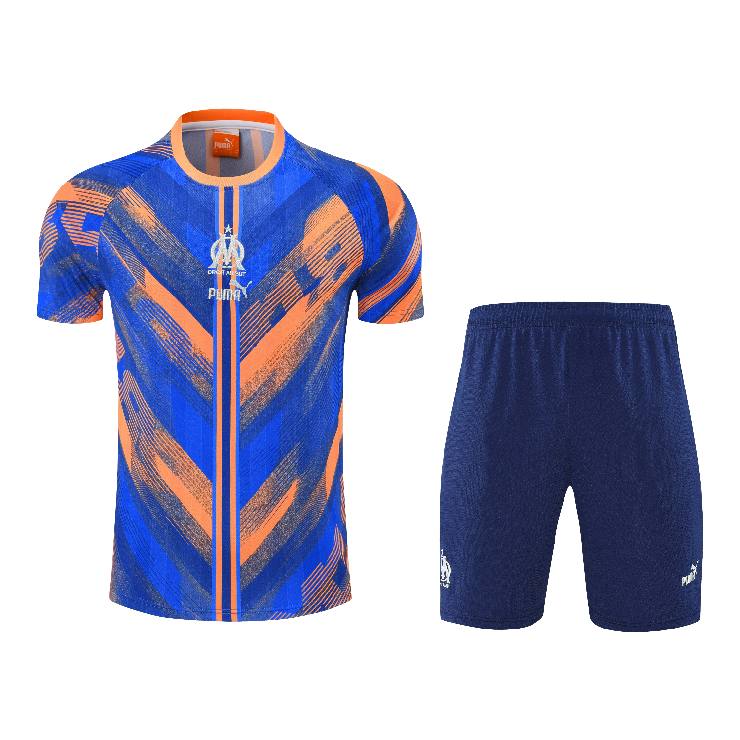 AlphaJersey-Marseille 25-26 Short-Sleeve Training Set - Blue Orange Top & Blue Shorts