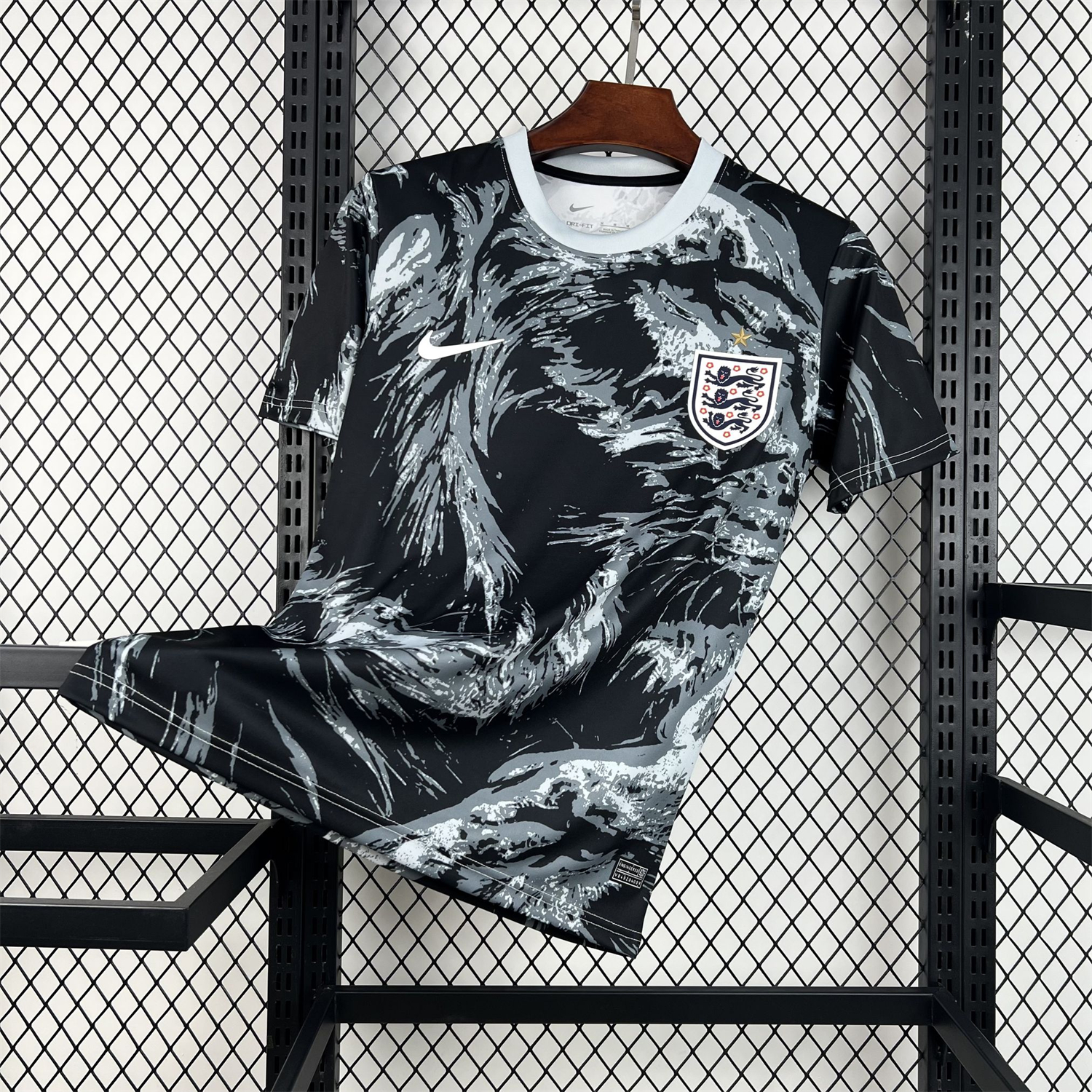 AlphaJersey-England 2026 Black With Gray And White Abstract Swirls Special Edition Jersey - Fans Version