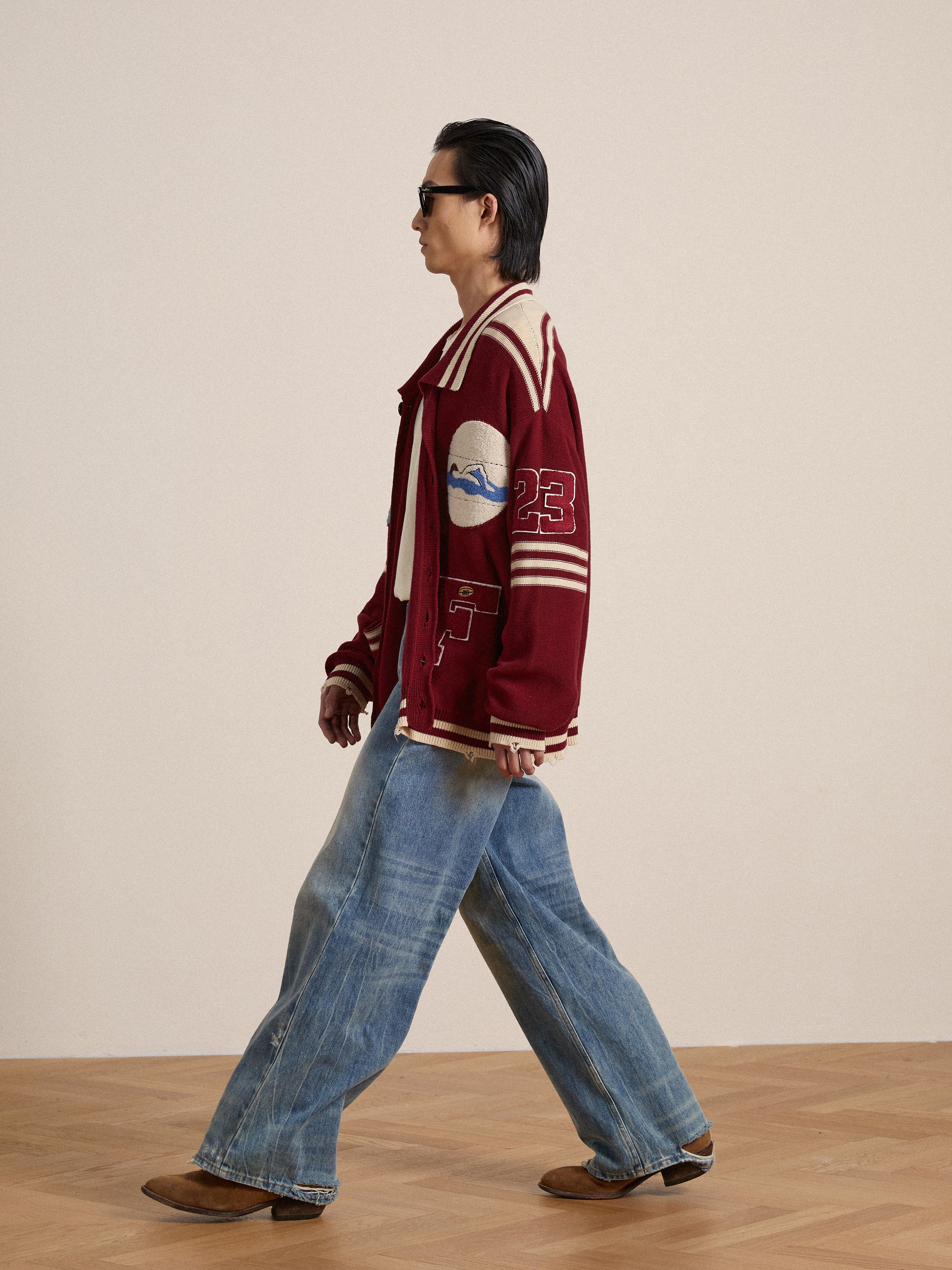 Fin Varsity Patch Collared Cardigan | Modern Menswear by yycbvcnbmmnbm