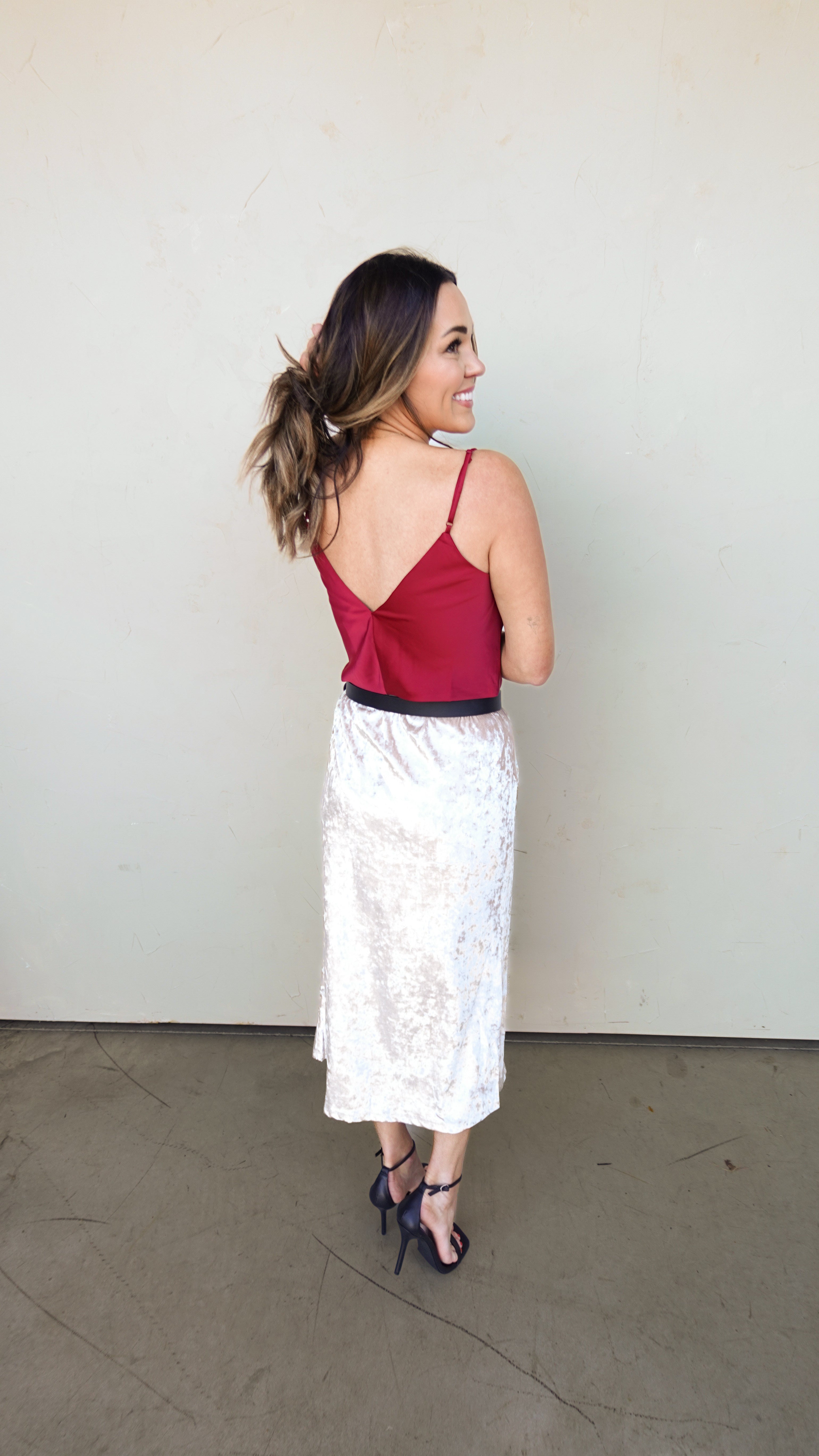 Burgundy Satin Cowl Neck Tank | Elegant Women's Fashion by coolavocek