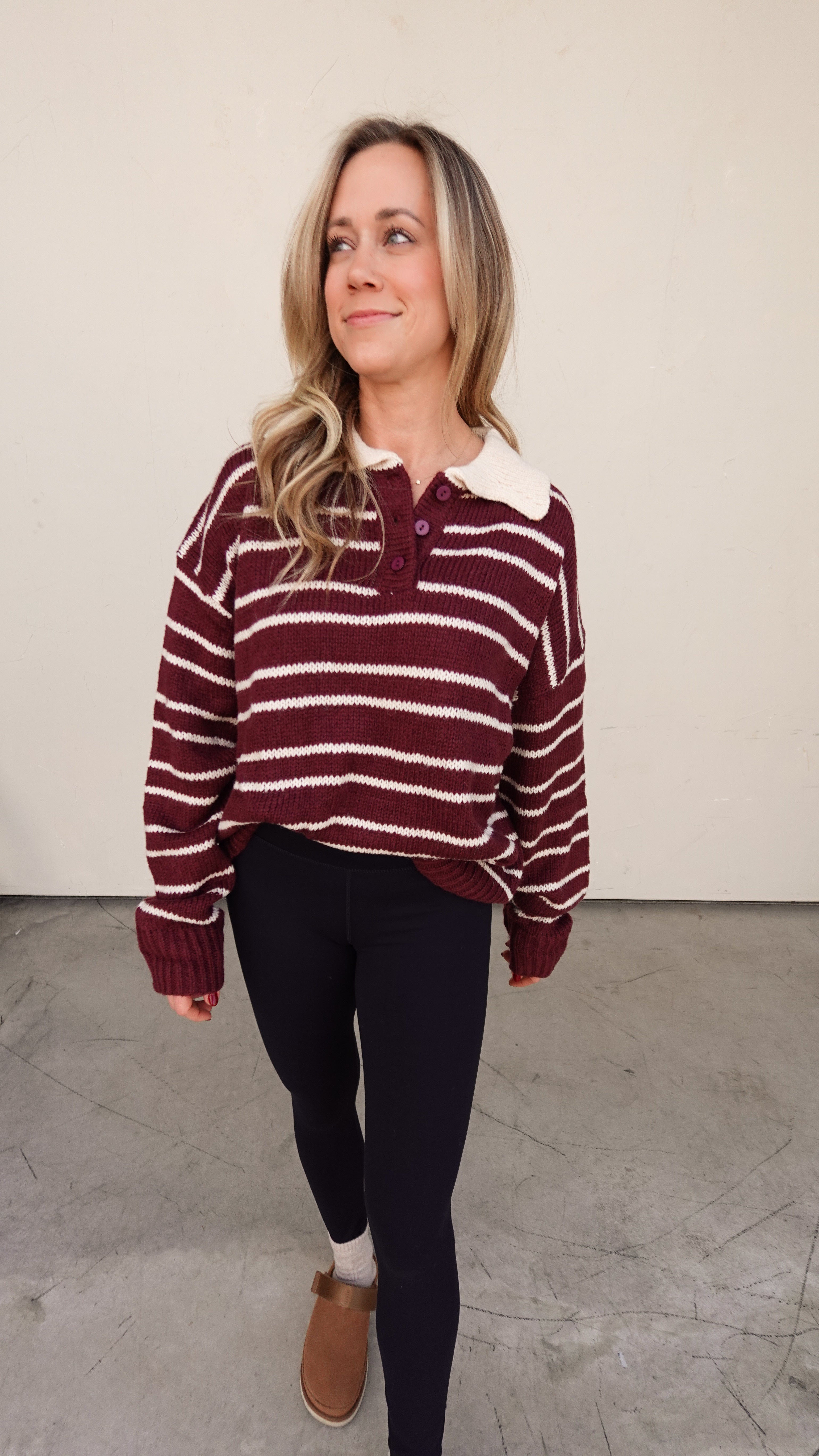 Burgundy Striped Rugby Sweater | Elegant Women's Fashion by coolavocek