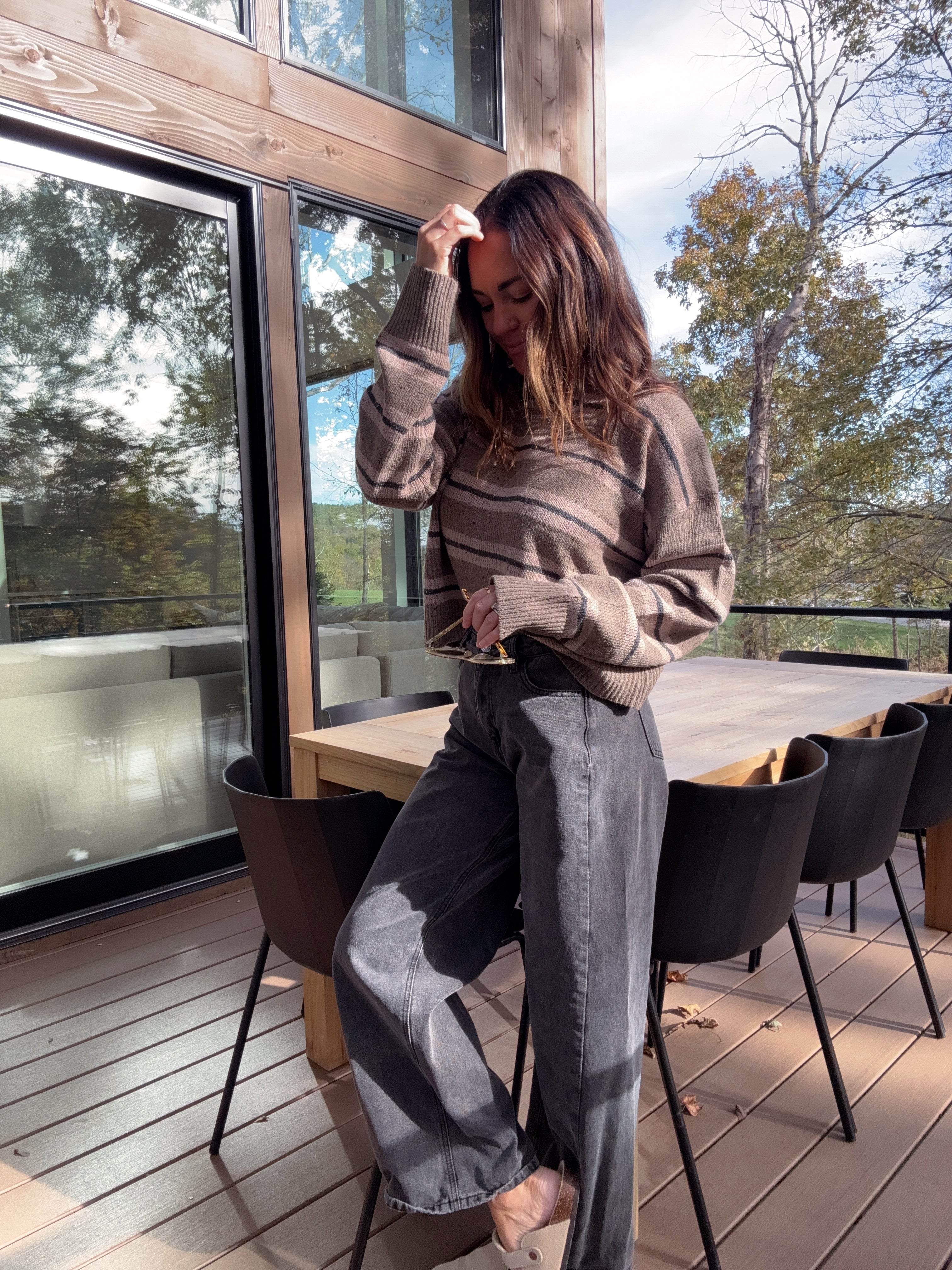 Chesnut Striped Crewneck Sweater | Elegant Women's Fashion by coolavocek