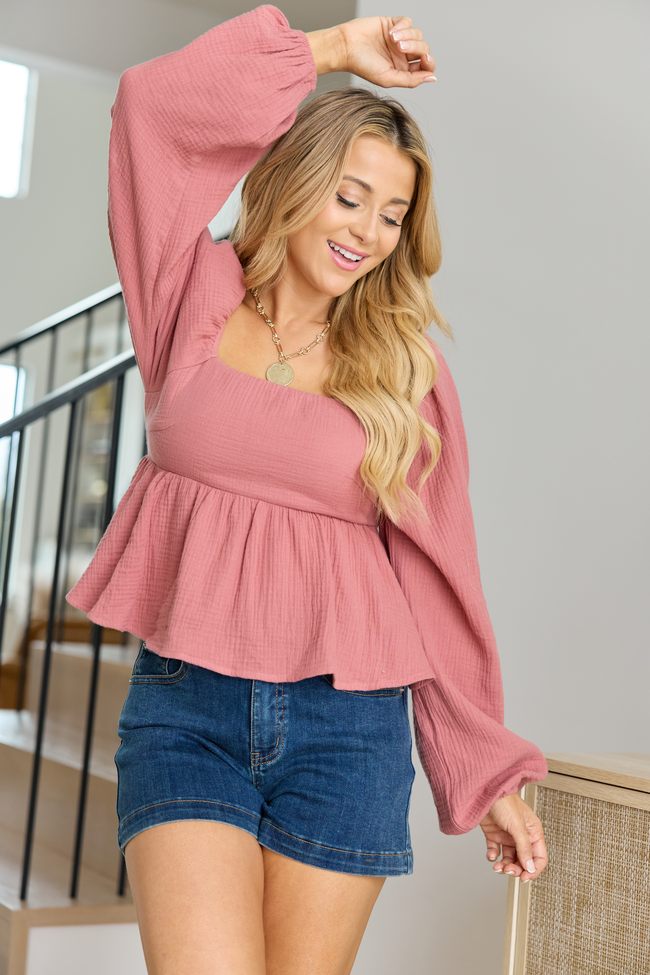 Liora Mauve Tie Back Peplum Top | Elegant Women's Fashion by coolavocek