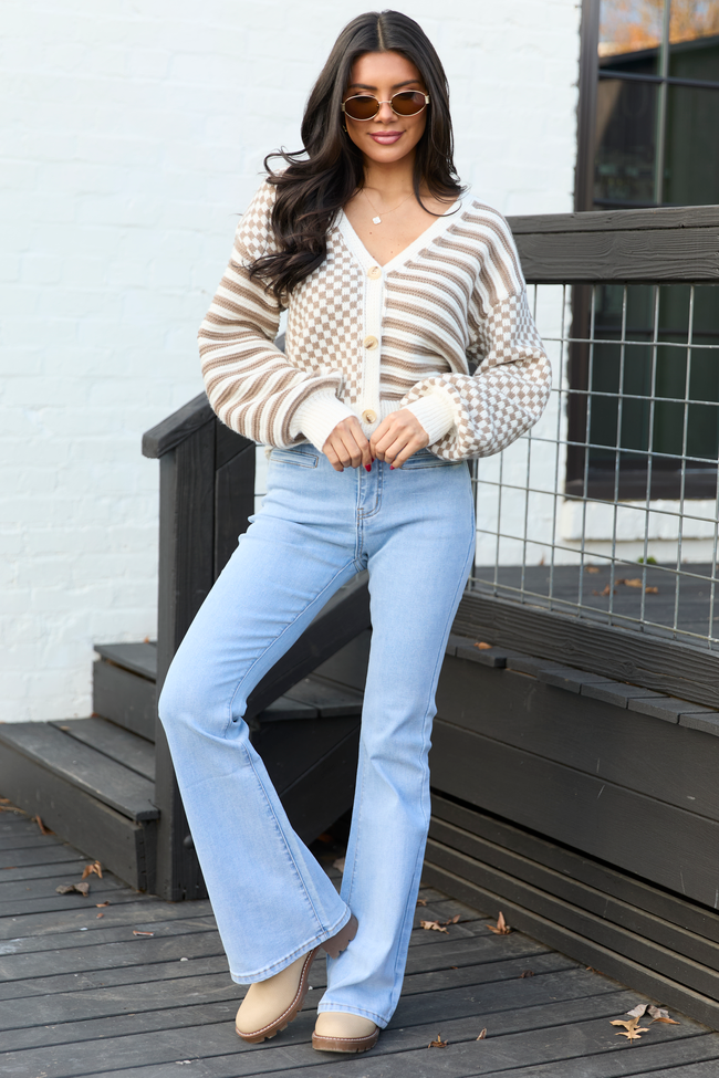 Samara Checkered And Stripes Brown And Cream Cardigan SALE | Elegant Women's Fashion by coolavocek