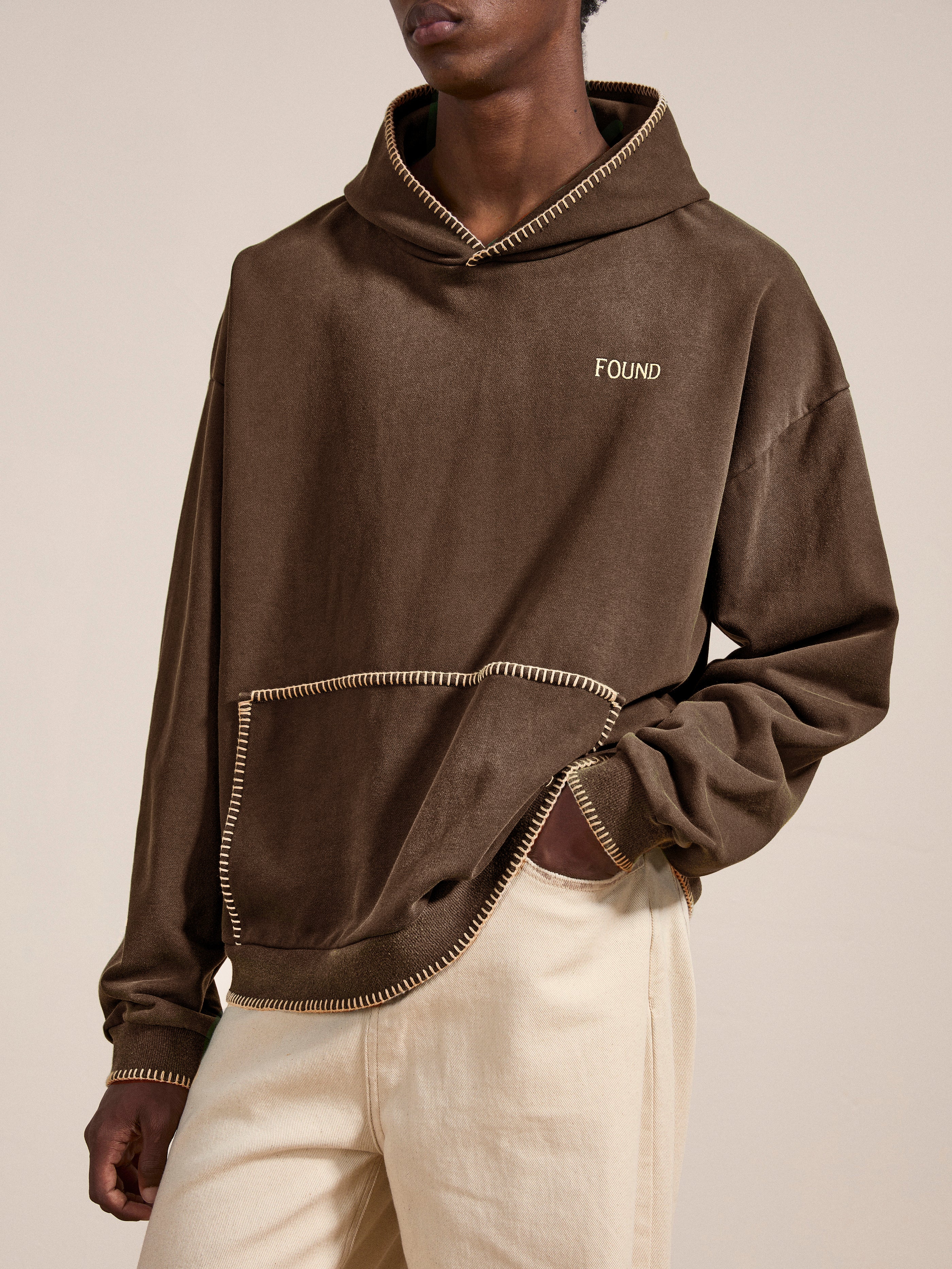 Stitched Border Distressed Logo Hoodie | Modern Menswear by yycbvcnbmmnbm