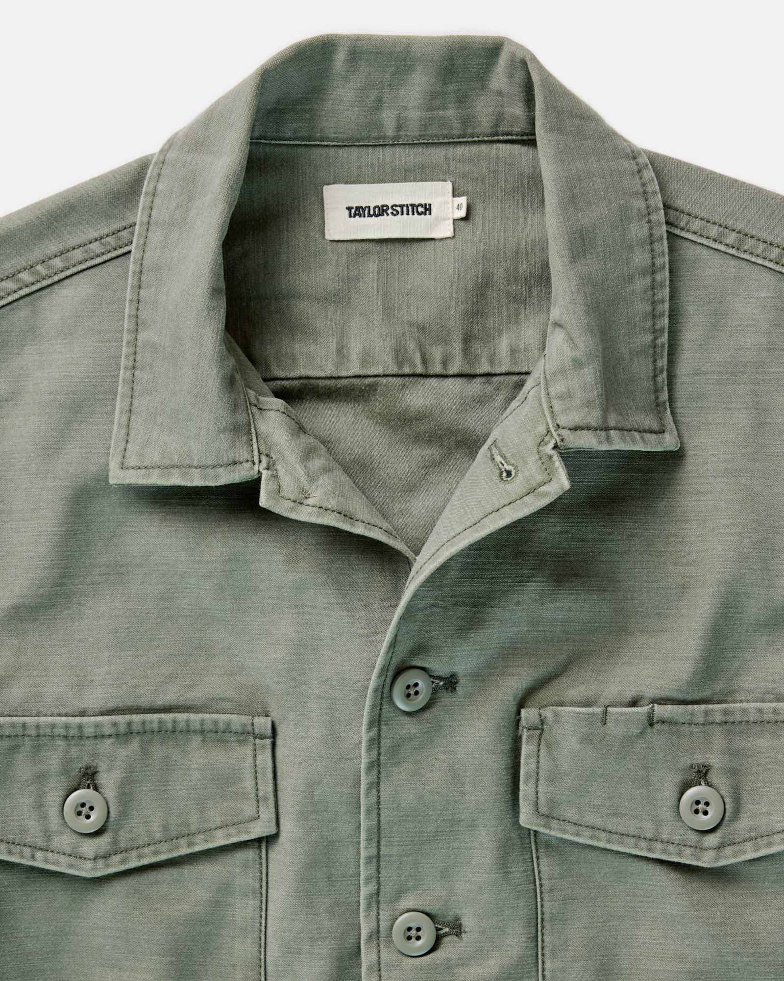 The Surplus Shirt in Field Olive Reverse Sateen | Modern Menswear by yycbvcnbmmnbm