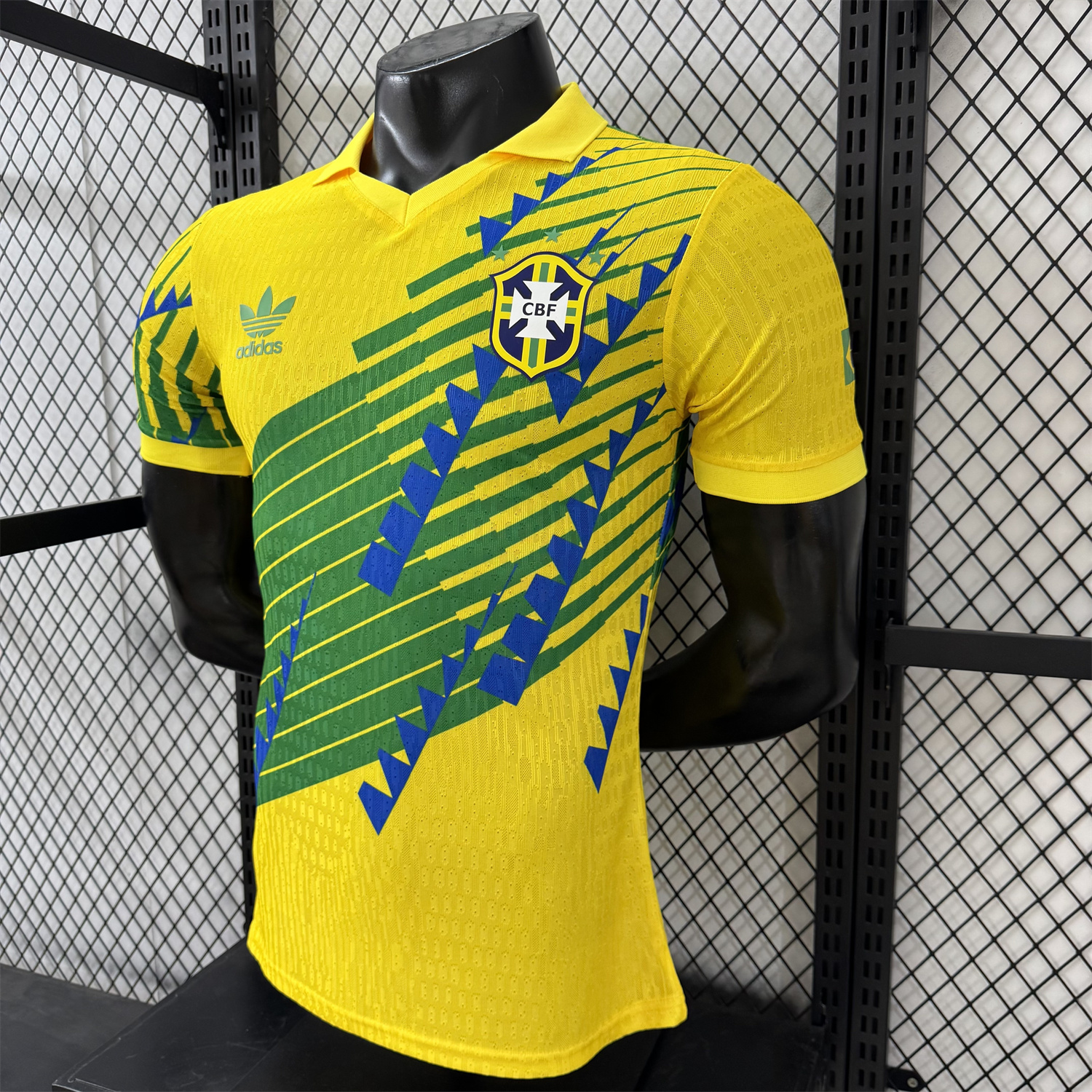 AlphaJersey-Brazil 2026 Blue-Green Stripes Yellow Special Jersey - Player Version