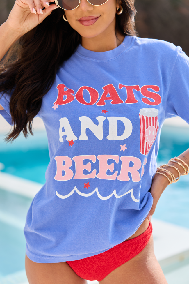 Boats And Beers Blue Graphic Tee DOORBUSTER | Elegant Women's Fashion by coolavocek