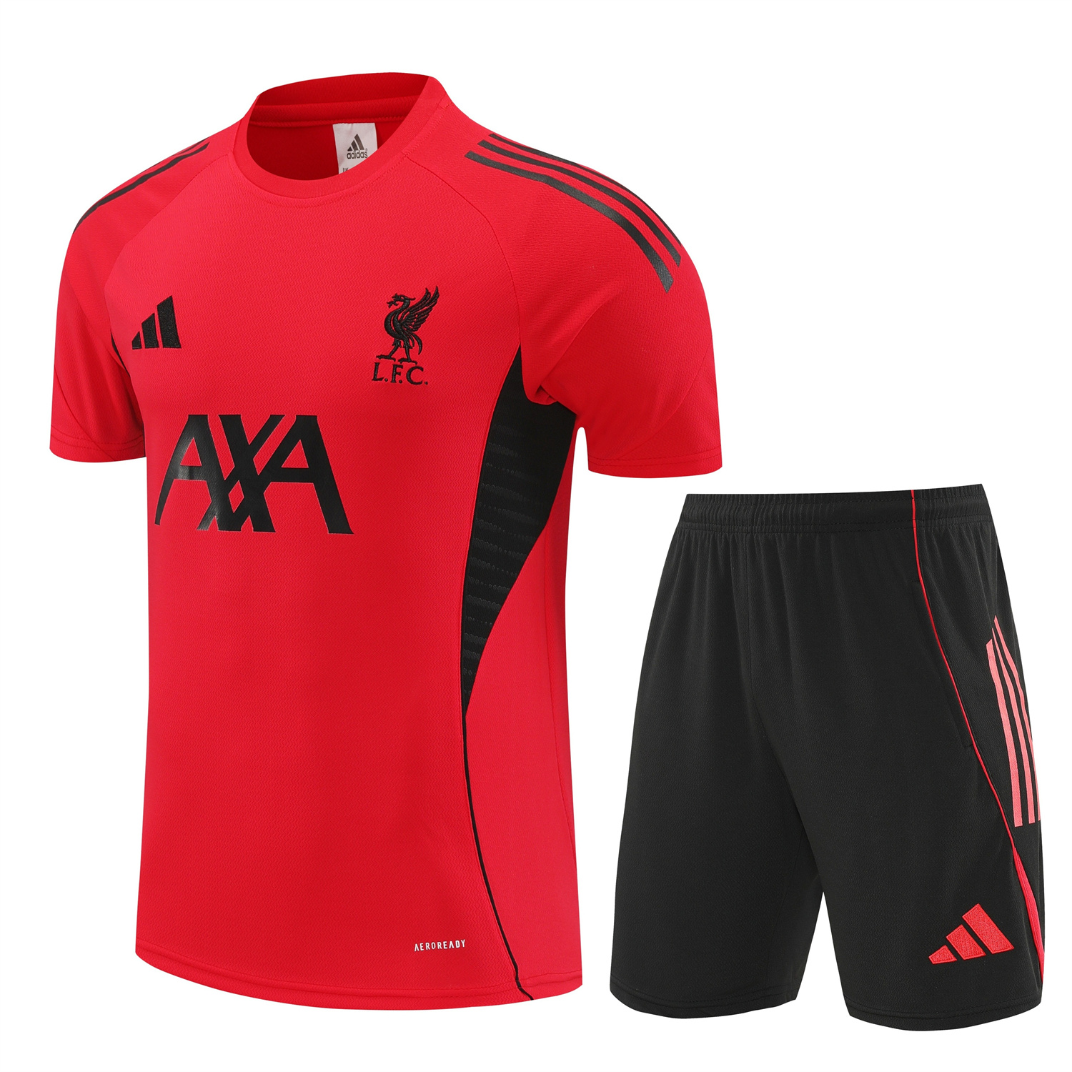 AlphaJersey-Liver.pool 25-26 Short-Sleeve Training Set - Red With Black Top & Black Shorts