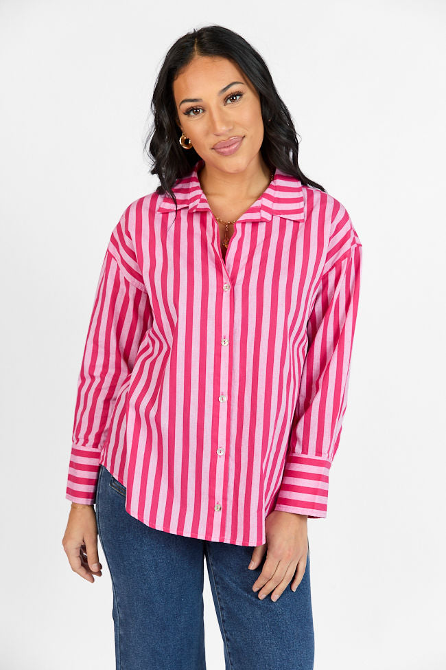 Drew Pink Striped Button Down Top | Elegant Women's Fashion by coolavocek
