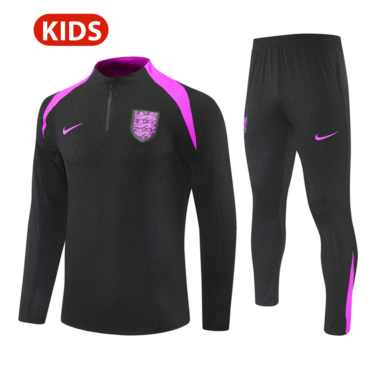 AlphaJersey-England 25-26 Kids Long Sleeve Training Set - Player Version - Black Top and Pants