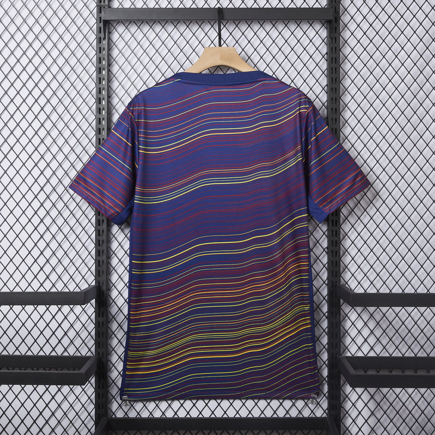 AlphaJersey-Barcelona 25-26 Deep Blue Pre-Match Training Jersey with Colorful Lines - Fans Version