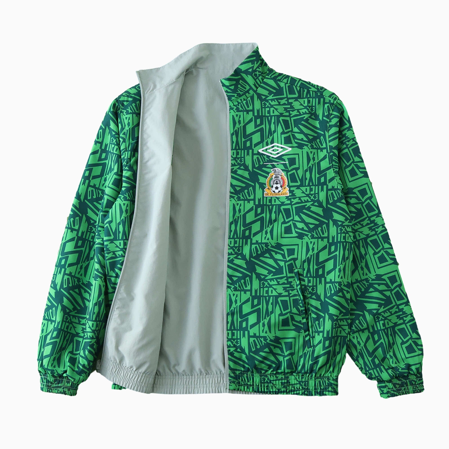 AlphaJersey-Retro Mexico 1994 Retro Style Double Sided Reversible Windbreaker - Green & Grey