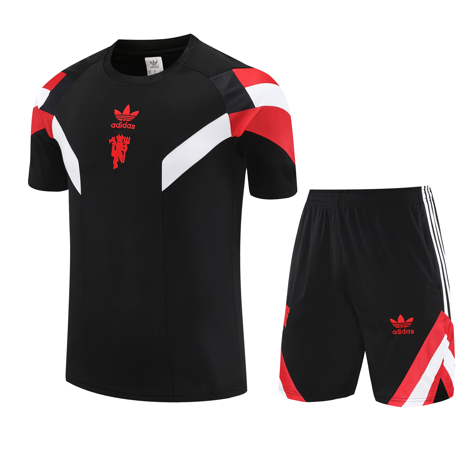AlphaJersey-Manchester United 25-26 Short-Sleeve Training Set - Red Devil Black Top & Black Shorts