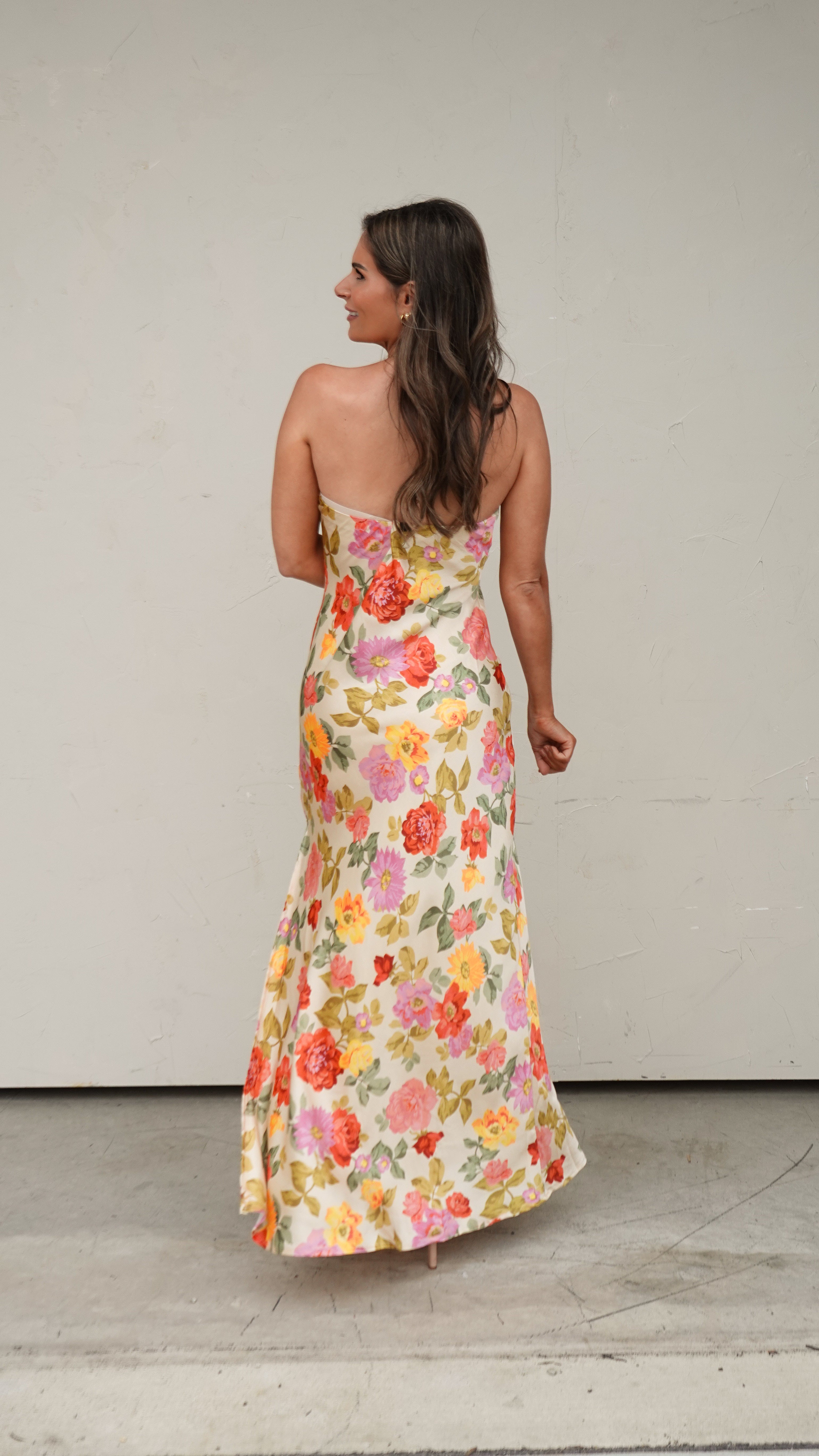 Floral Satin Strapless Maxi Dress | Elegant Women's Fashion by coolavocek