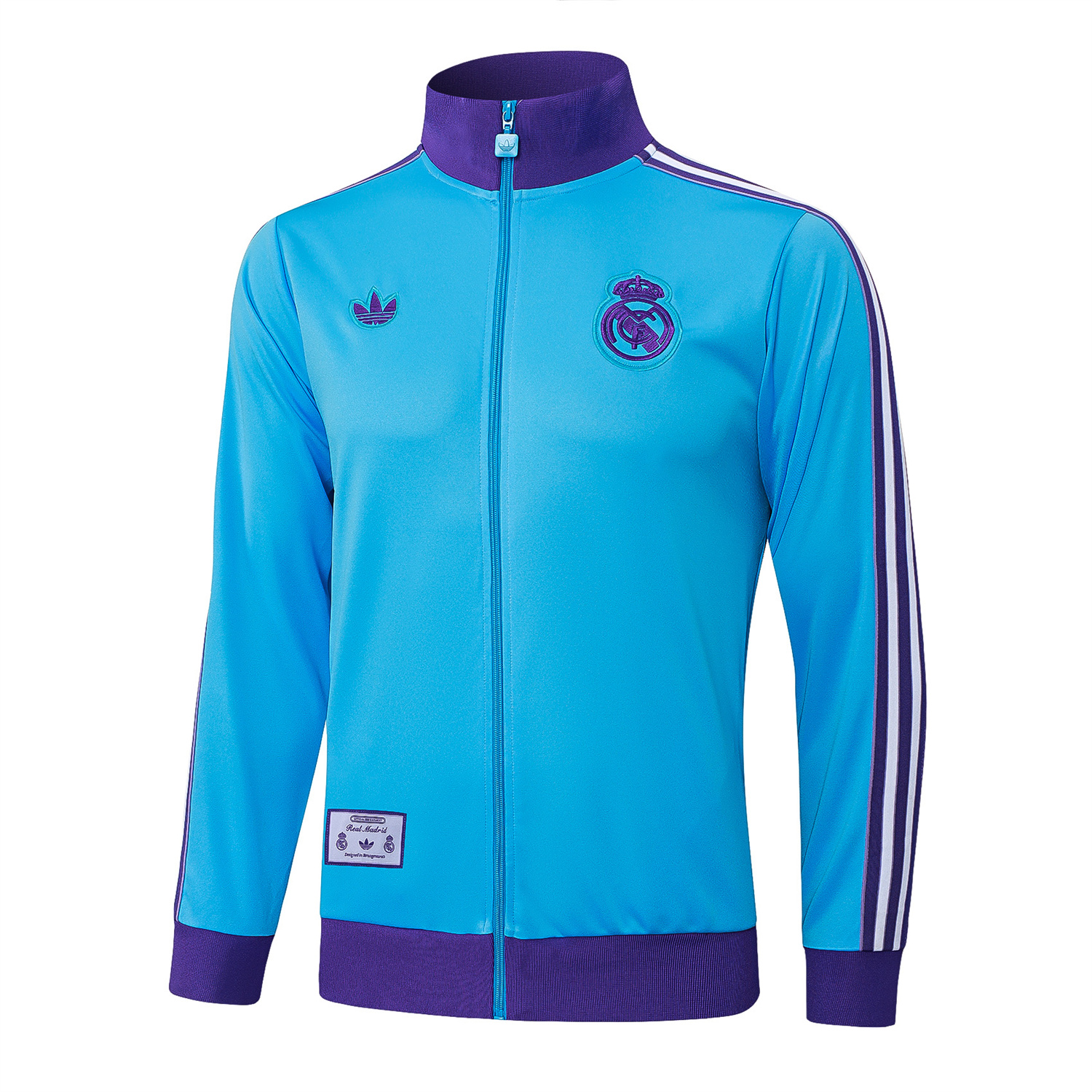AlphaJersey-Real Madrid 25-26 Throwback Trefoil Jacket Training Tracksuit - Blue Jackets & Purple Pants