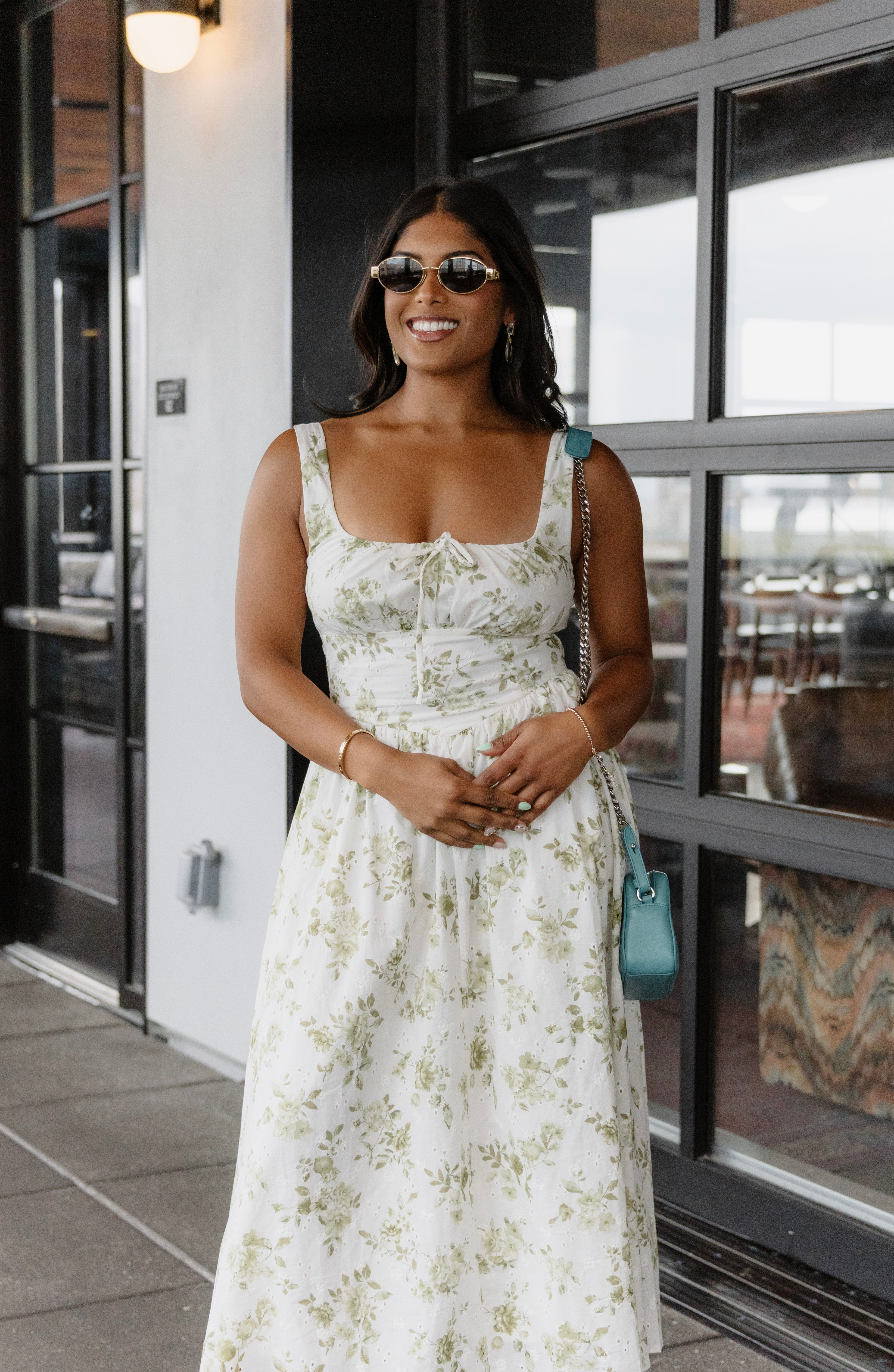 Green Floral Eyelet Midi Dress | Elegant Women's Fashion by coolavocek