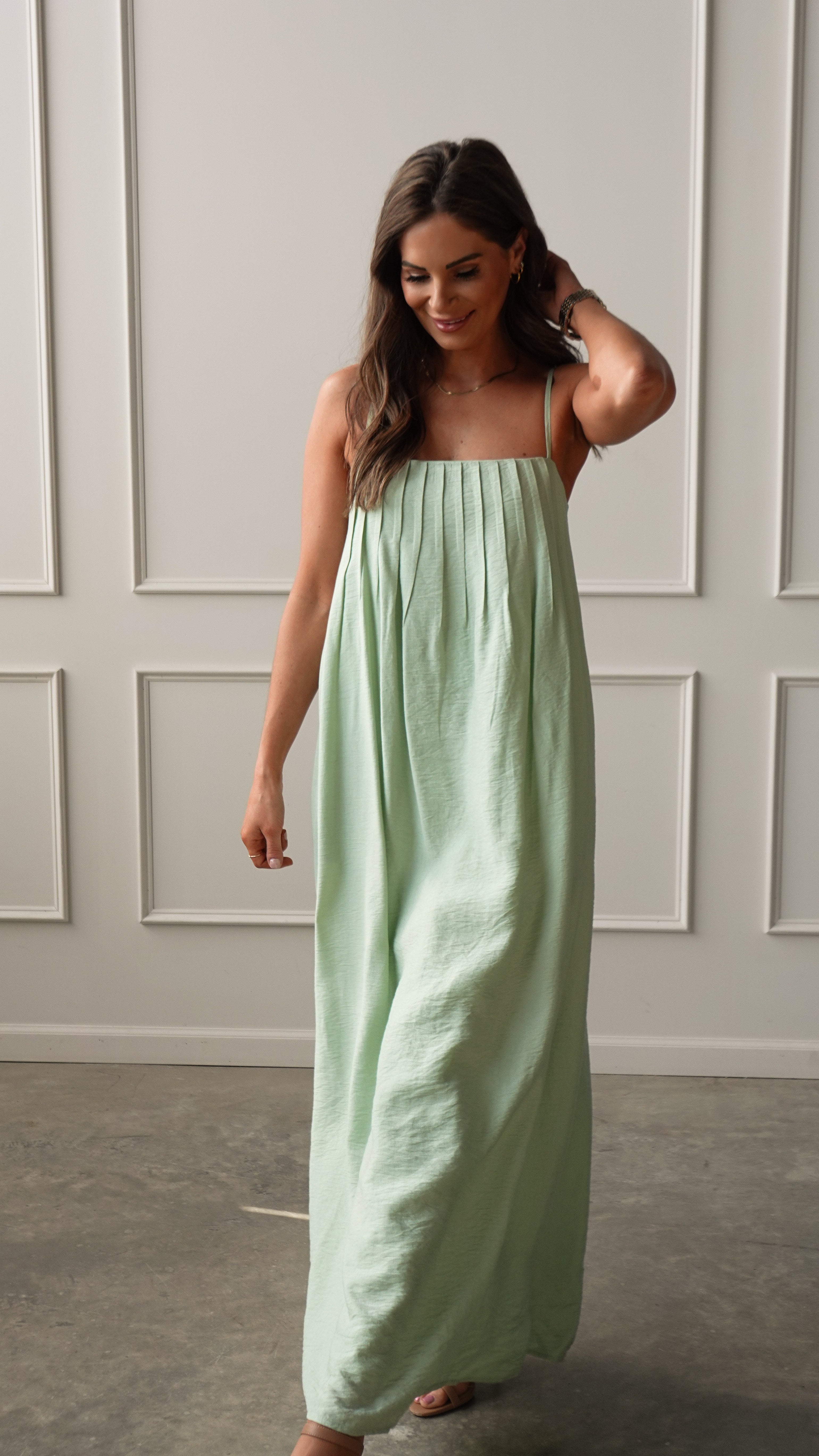 Mint Pleated Maxi Dress | Elegant Women's Fashion by coolavocek