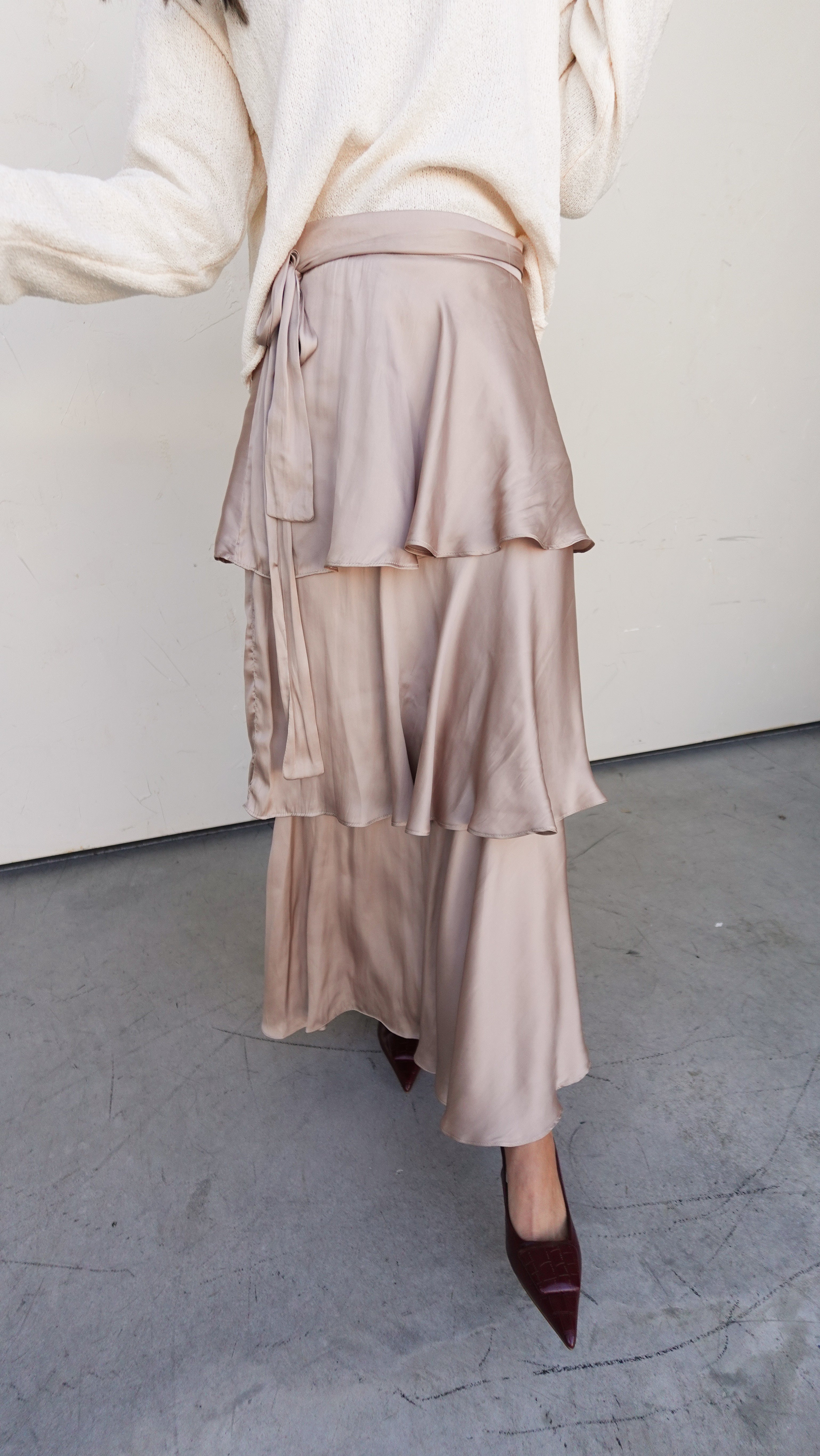 Tiered Satin Maxi Skirt | Elegant Women's Fashion by coolavocek