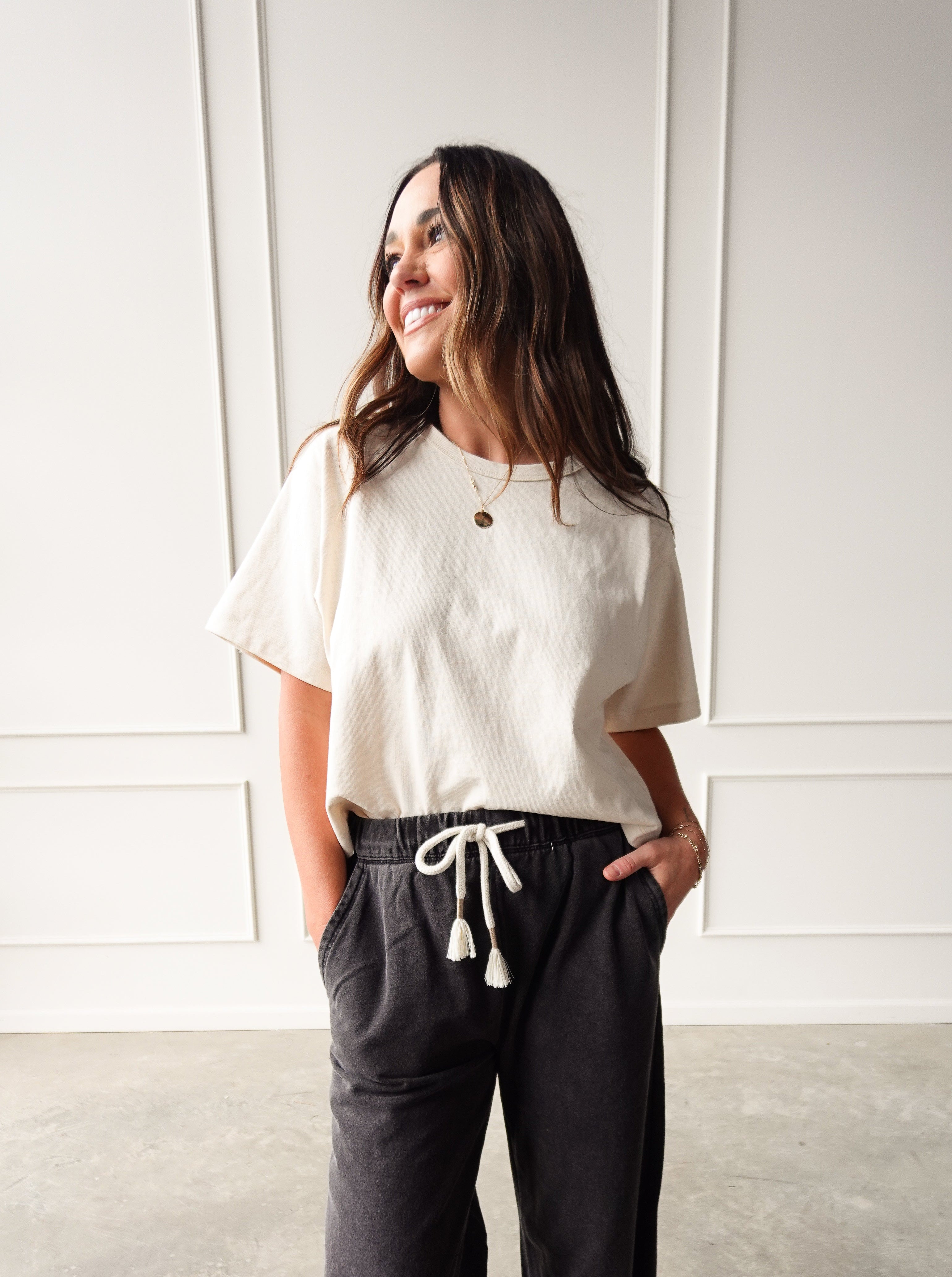Oatmeal Short Sleeve Linen Tee | Elegant Women's Fashion by coolavocek
