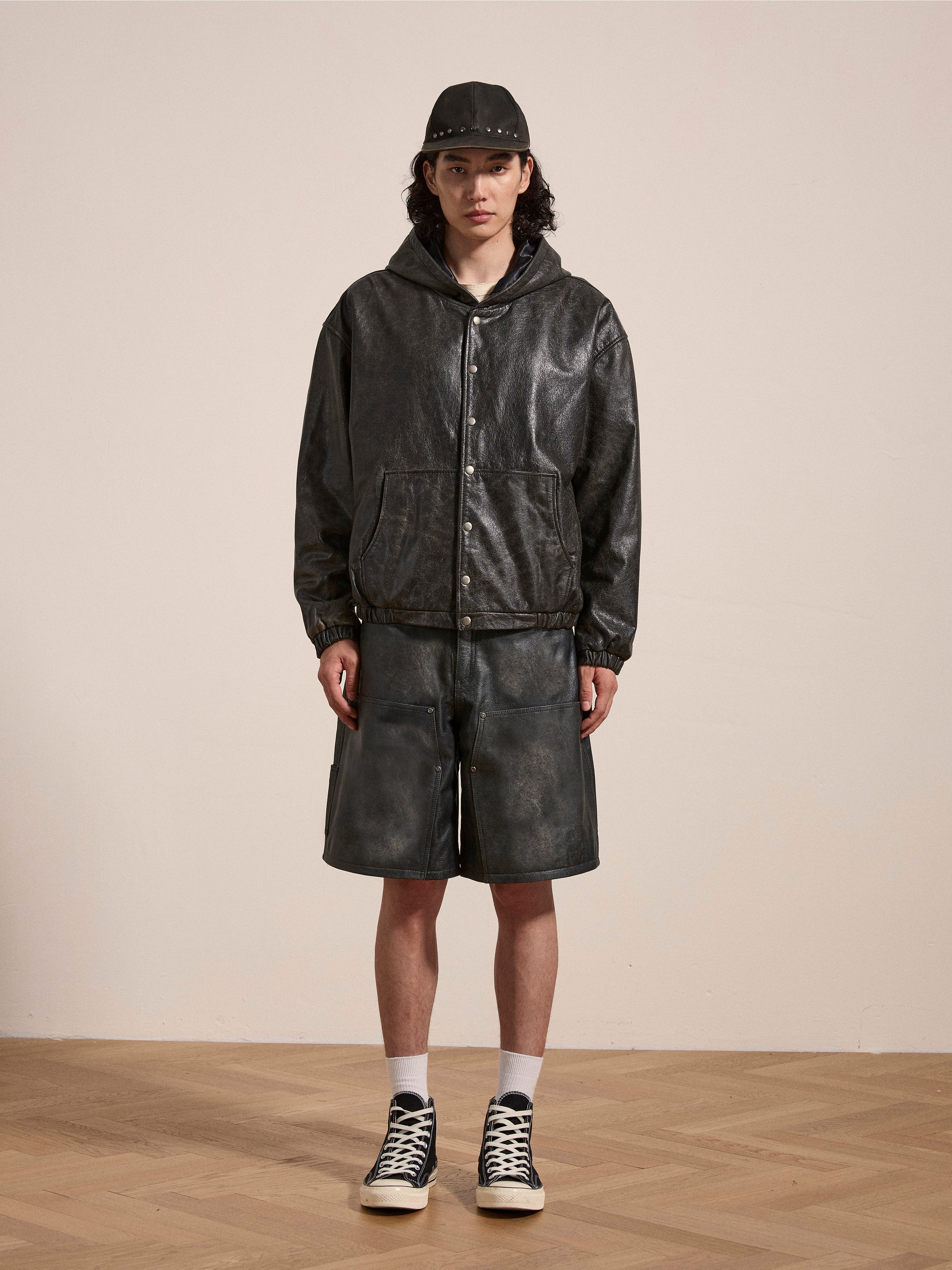 Distressed Genuine Leather Hoodie | Modern Menswear by yycbvcnbmmnbm