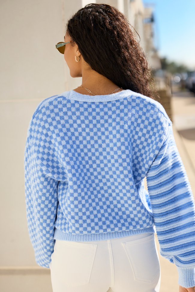 Samara Checkered And Stripes Blue Cardigan SALE | Elegant Women's Fashion by coolavocek