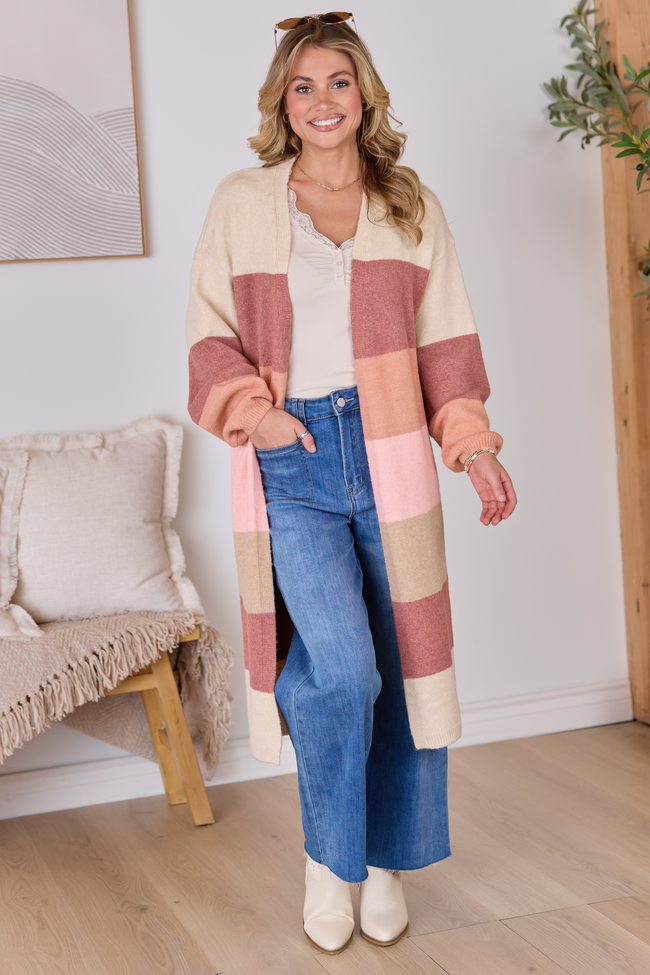Maxine Mauve Striped Long Cardigan SALE | Elegant Women's Fashion by coolavocek