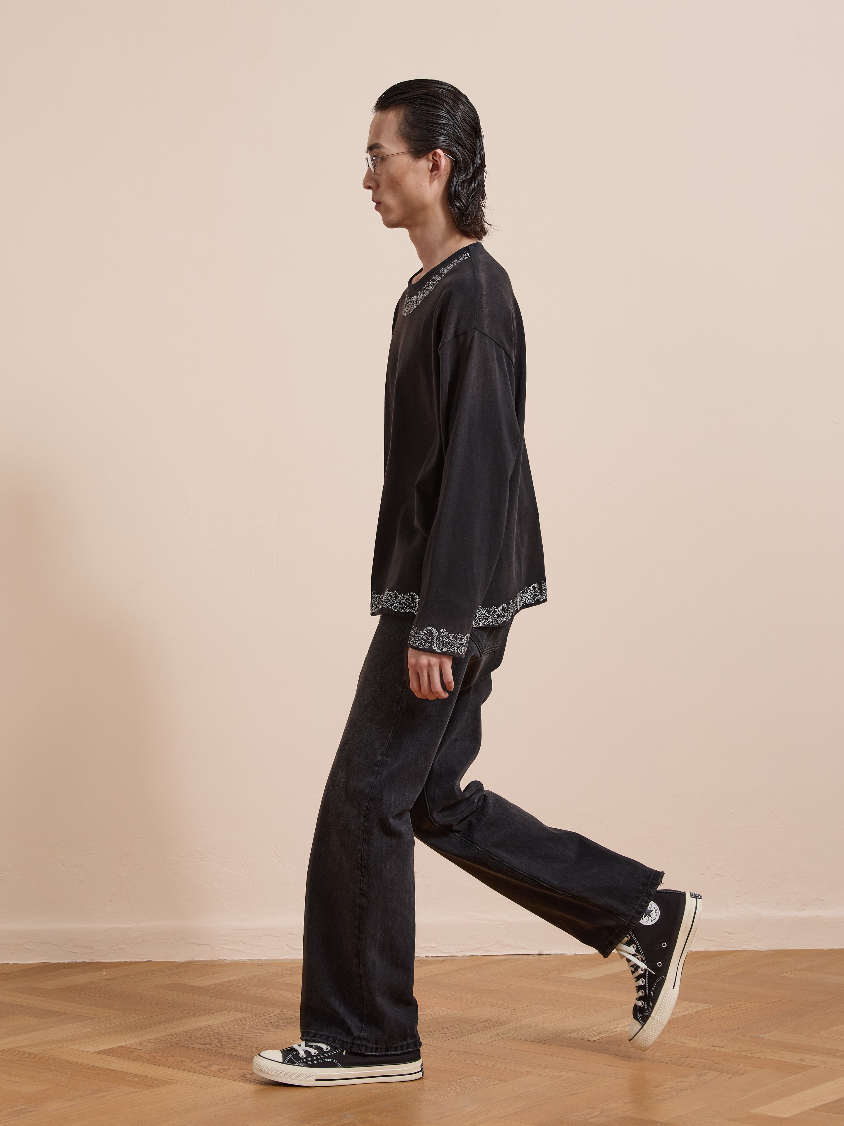 Metallic Long Sleeve Embroidered Tee | Modern Menswear by yycbvcnbmmnbm