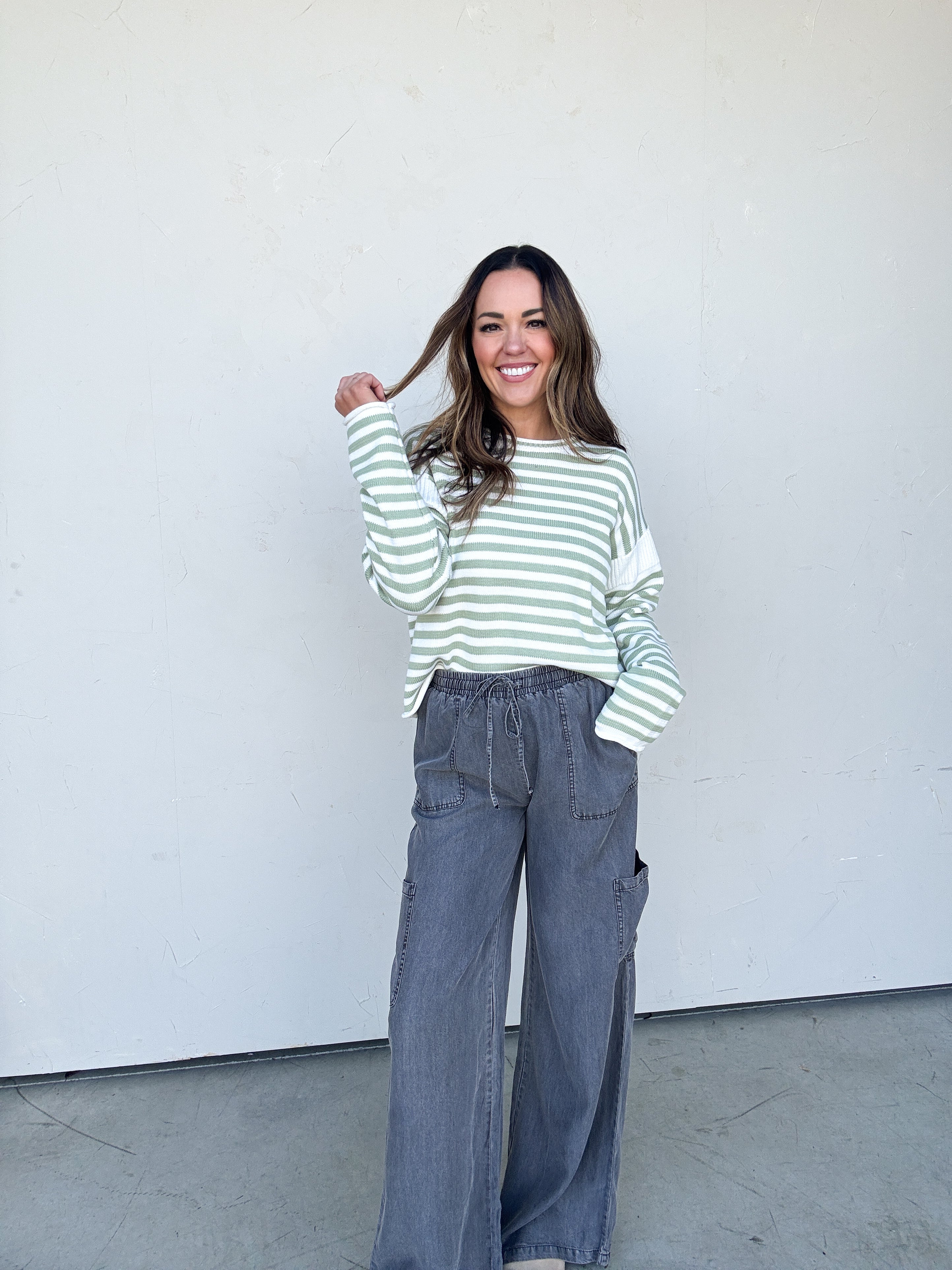 Matcha Striped Rolled-Hem Sweater | Elegant Women's Fashion by coolavocek