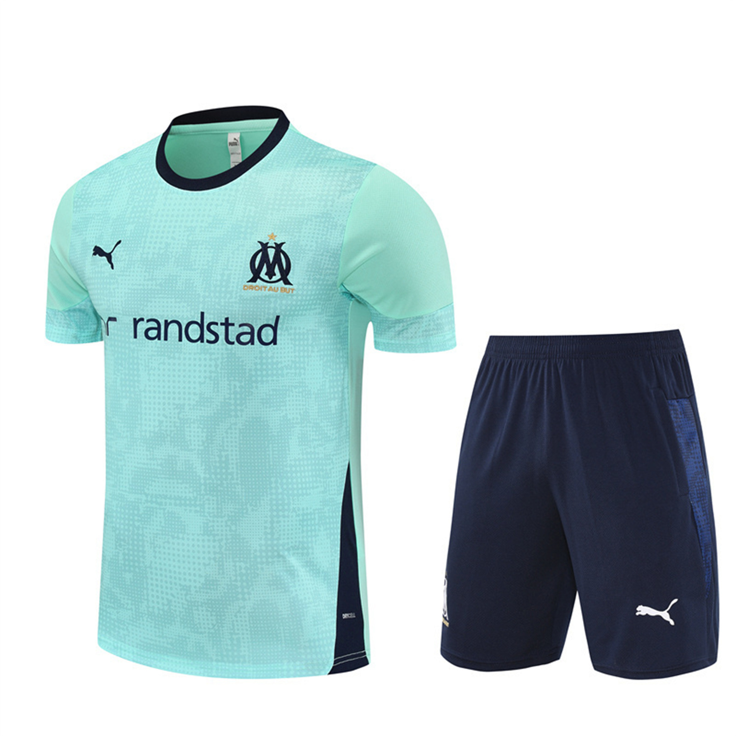 AlphaJersey-Marseille 25-26 Short-Sleeve Training Set - Nattierblue Top & Deep Blue Pants