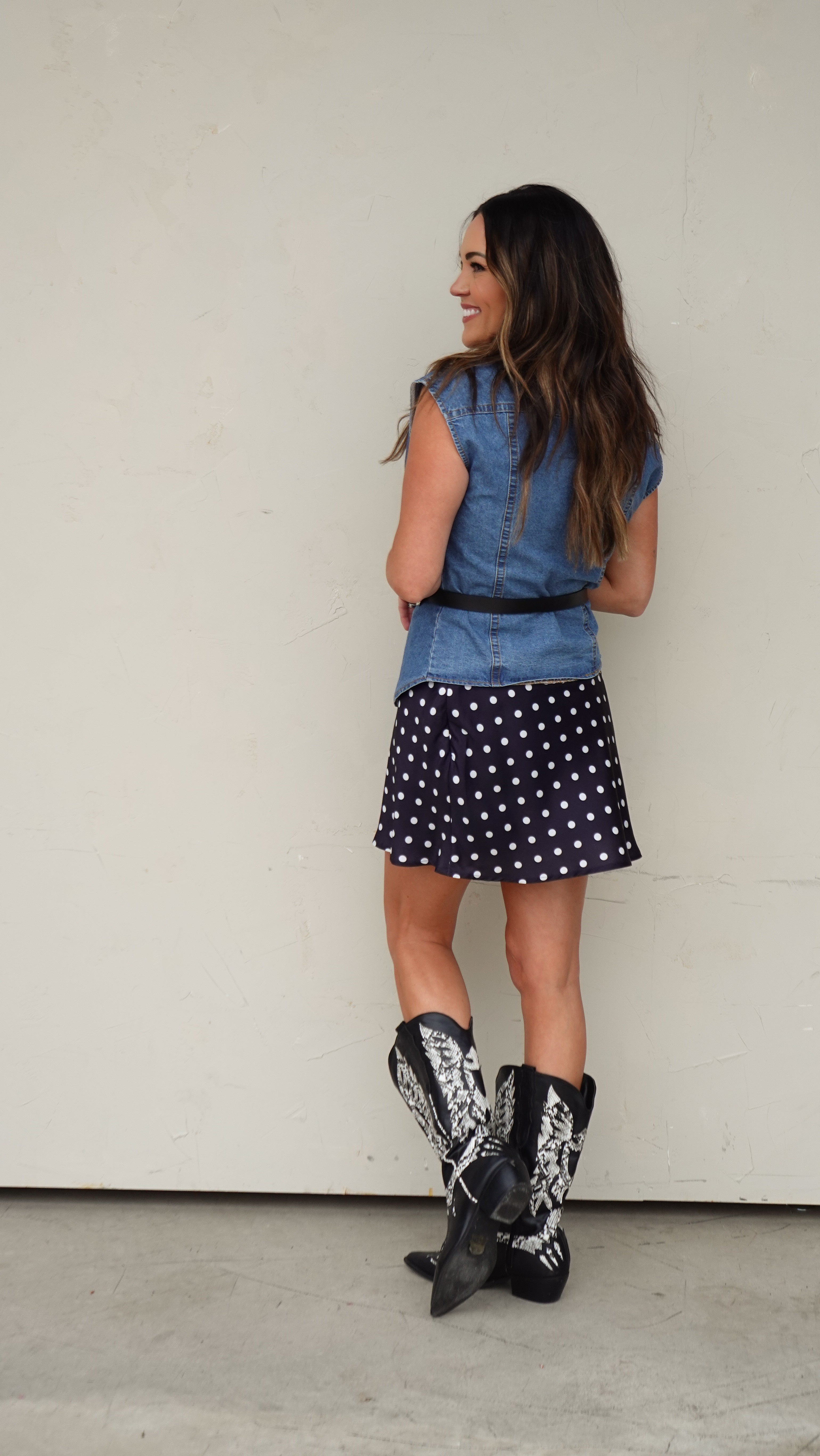 Black Satin Polka Dot Skirt | Elegant Women's Fashion by coolavocek