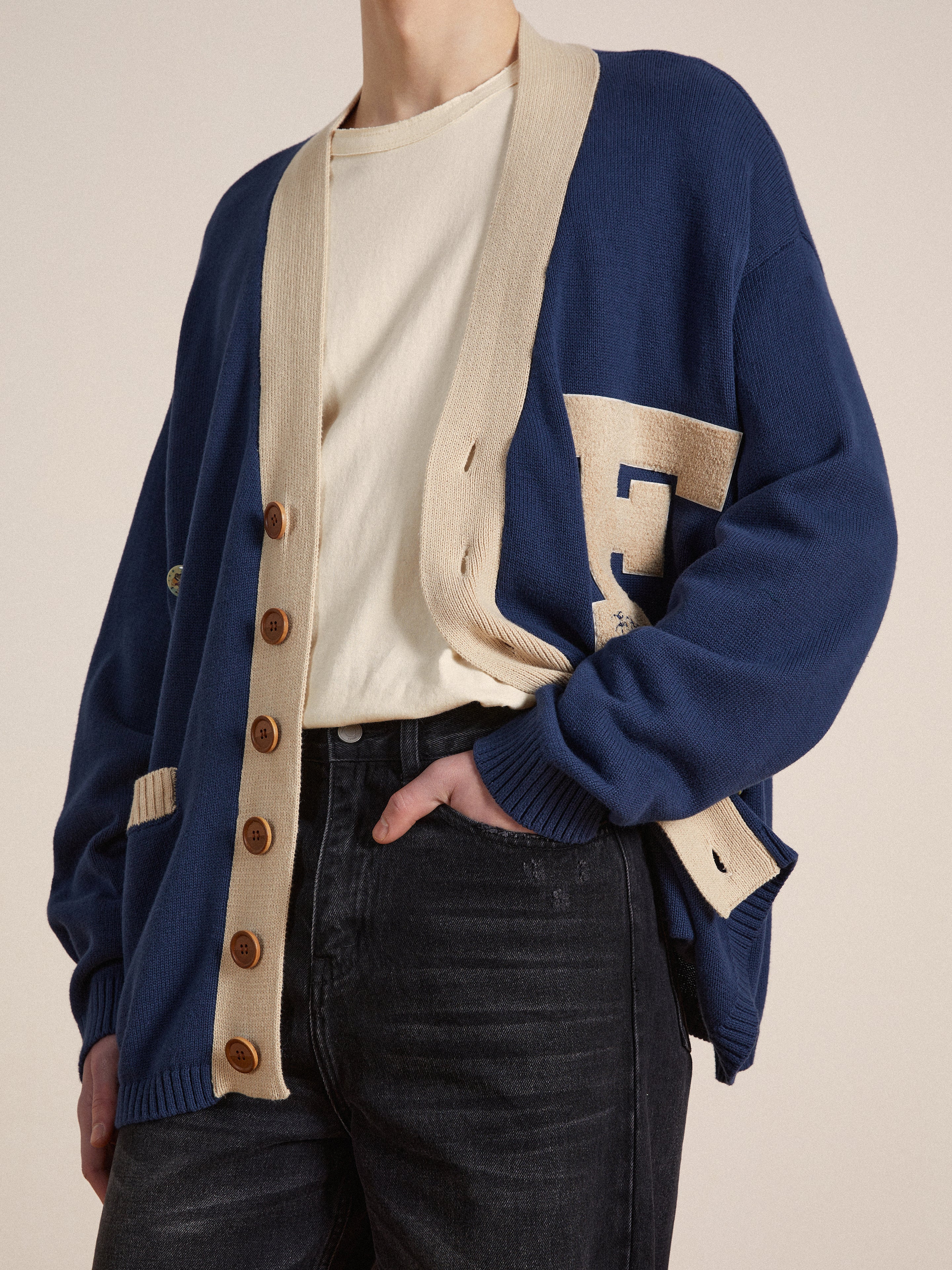 Laleh Varsity Contrast Cardigan | Modern Menswear by yycbvcnbmmnbm