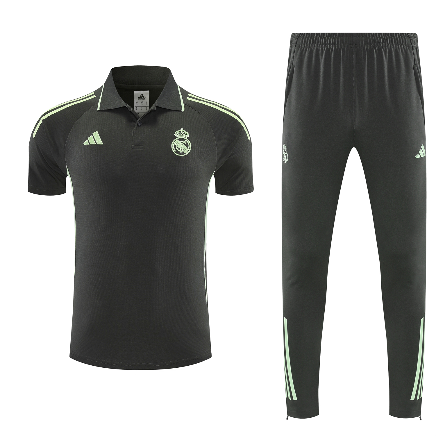 AlphaJersey-Real Madrid 25-26 POLO Short-Sleeve Training Set - Dark Grey Top and Pants