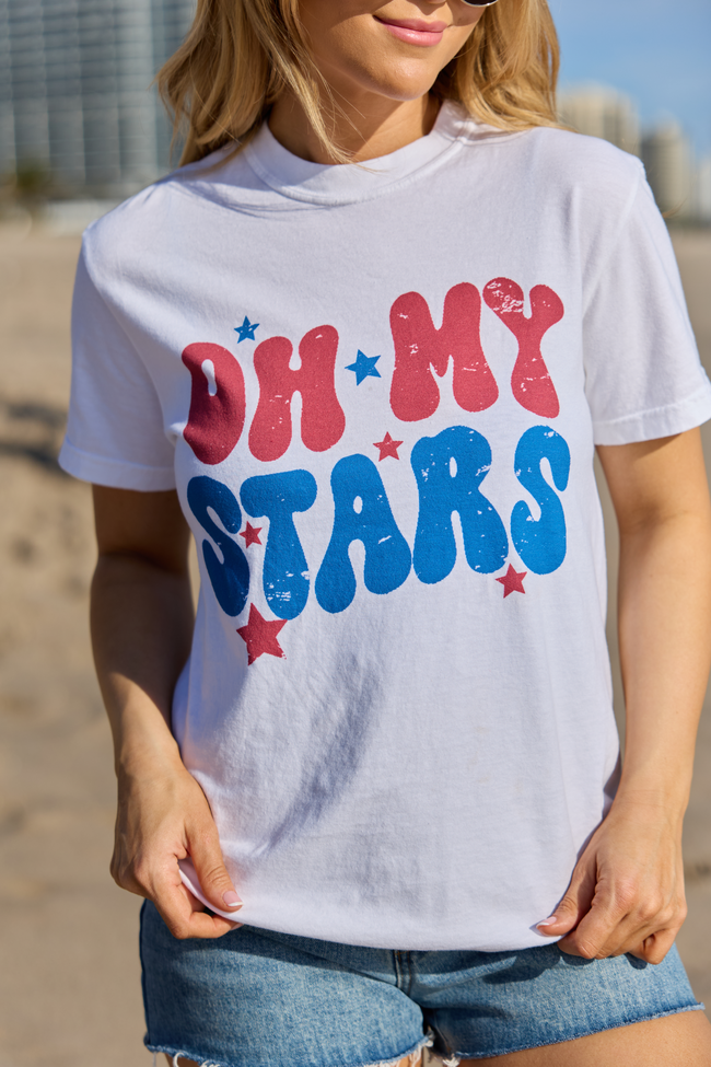 Oh My Stars White Graphic Tee DOORBUSTER | Elegant Women's Fashion by coolavocek