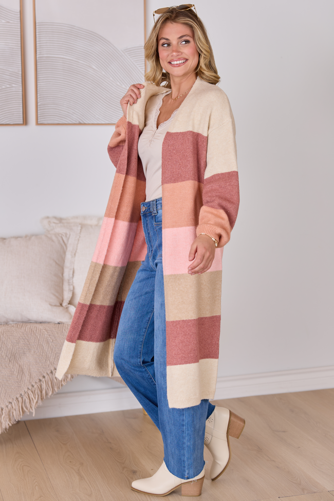 Maxine Mauve Striped Long Cardigan SALE | Elegant Women's Fashion by coolavocek