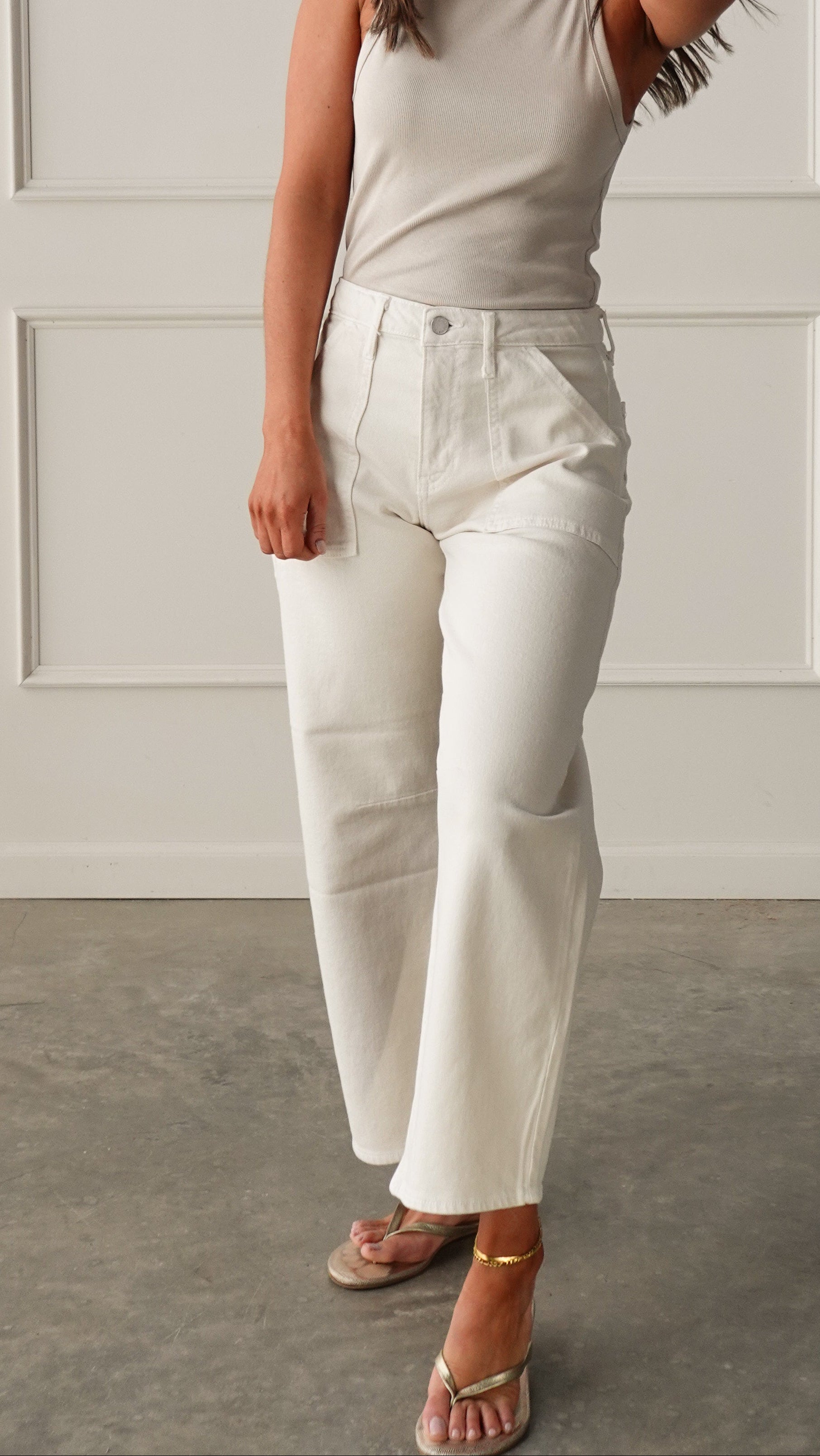 Ecru Utility Barrel Denim | Elegant Women's Fashion by coolavocek
