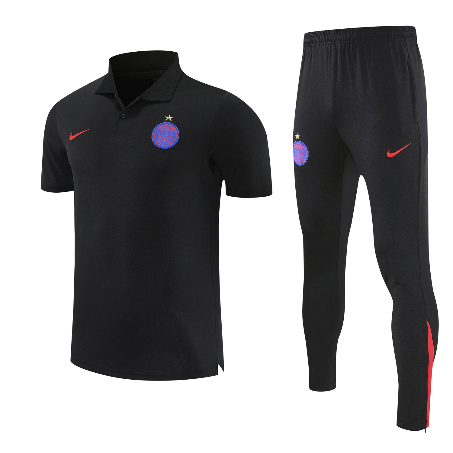 AlphaJersey-Paris Saint-Germain PSG 25-26 POLO Short-Sleeve Training Set - Black Top and Pants