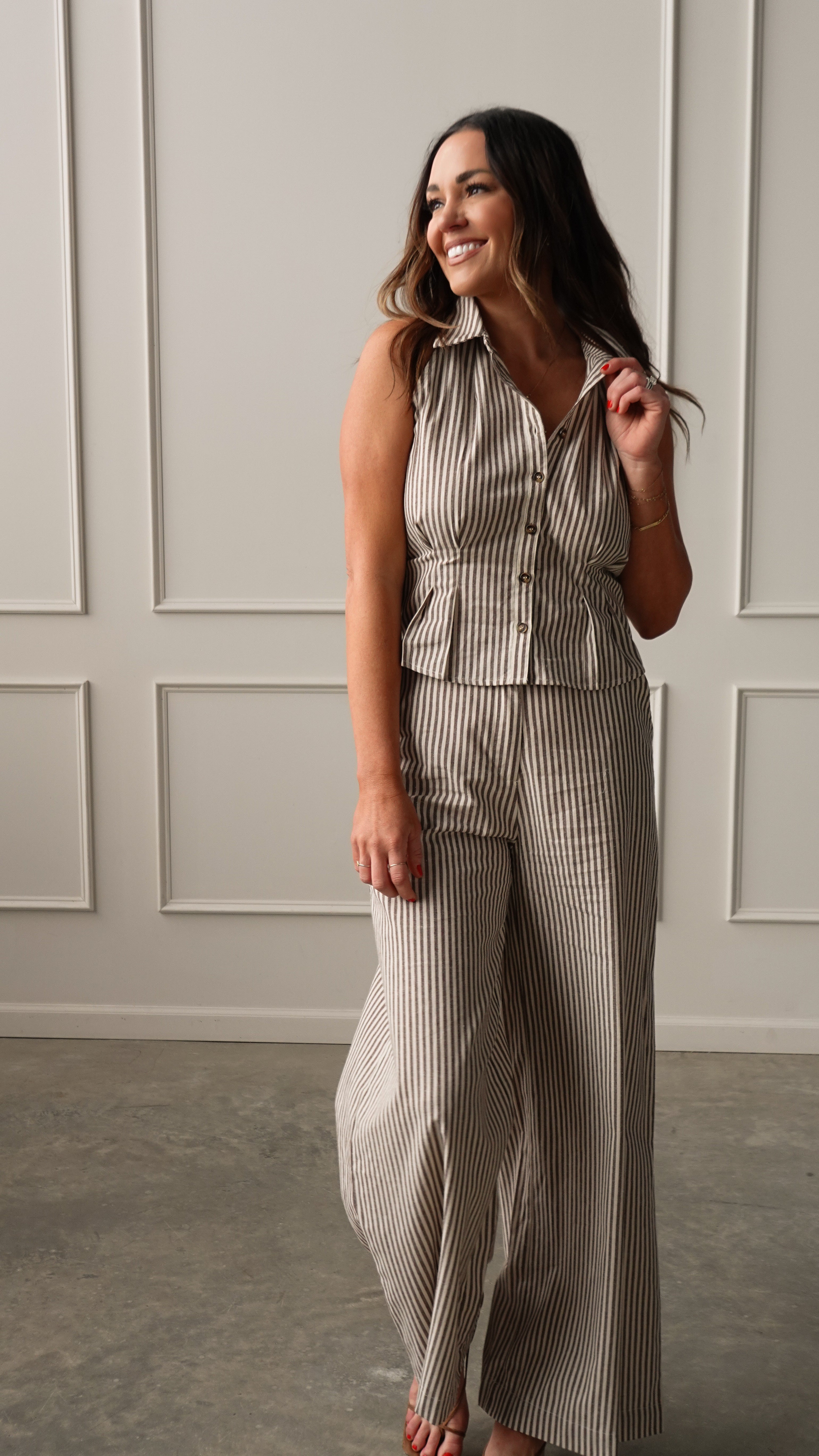 Brown Striped Wide-Leg Trouser | Elegant Women's Fashion by coolavocek