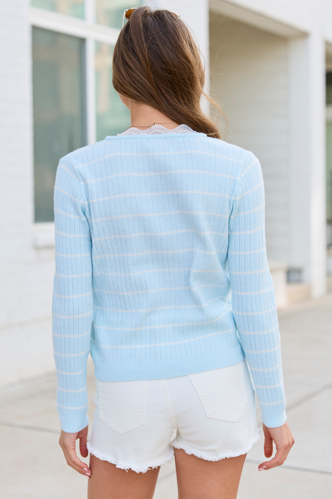 Riley Blue Stripe Lace Trim Sweater | Elegant Women's Fashion by coolavocek