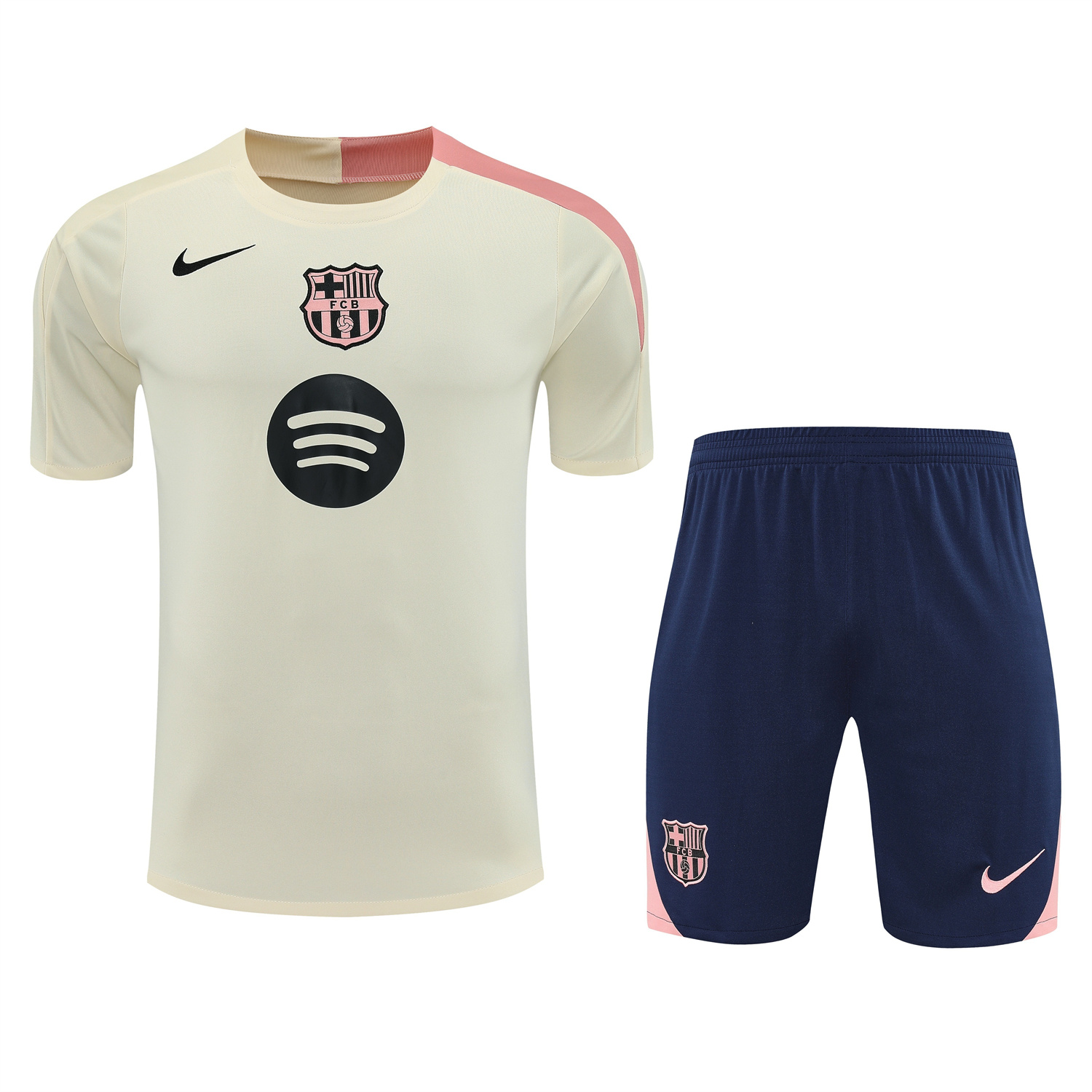 AlphaJersey-Barcelona 25-26 Short-Sleeve Training Set - Cream Top & Deep Blue Shorts